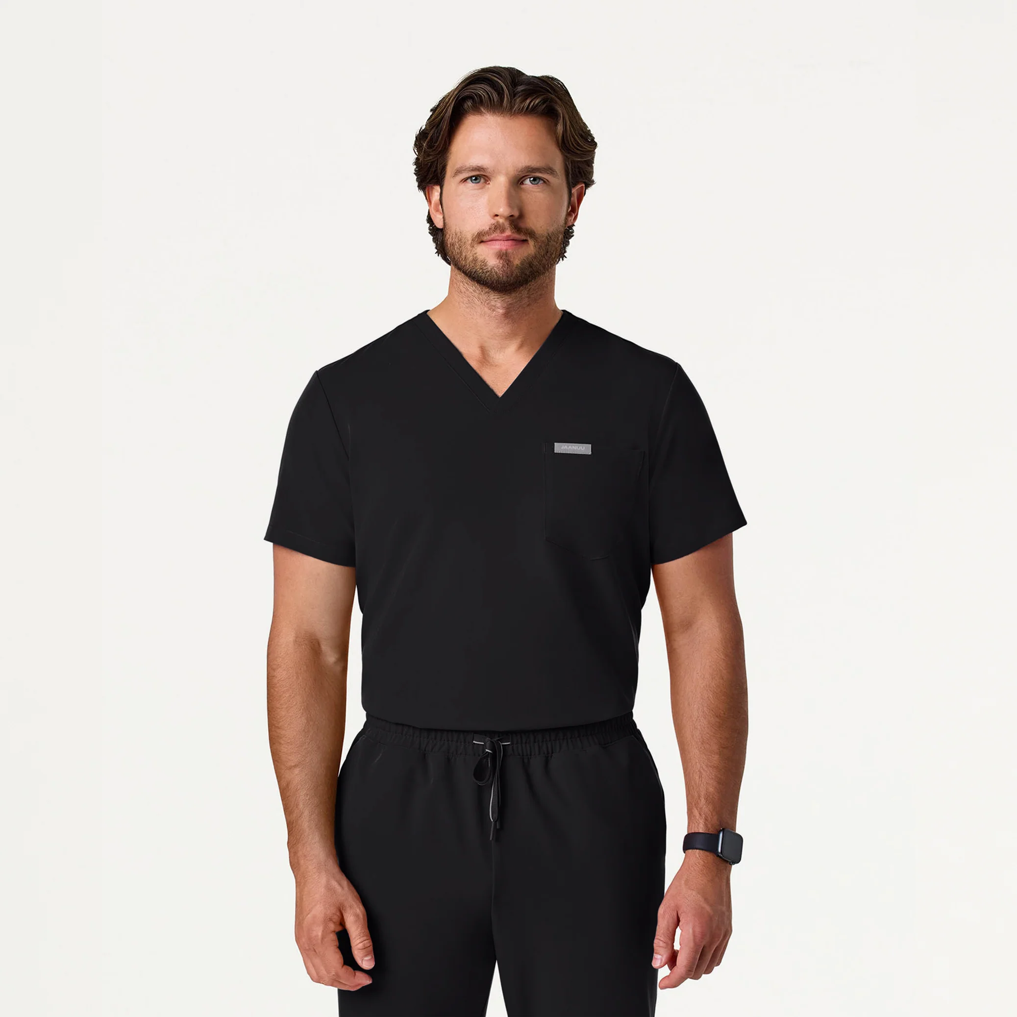 Jaanuu UltraLAST™ Essential Performance Men's 5-Pocket Scrub Set - Jet Black - Image 2