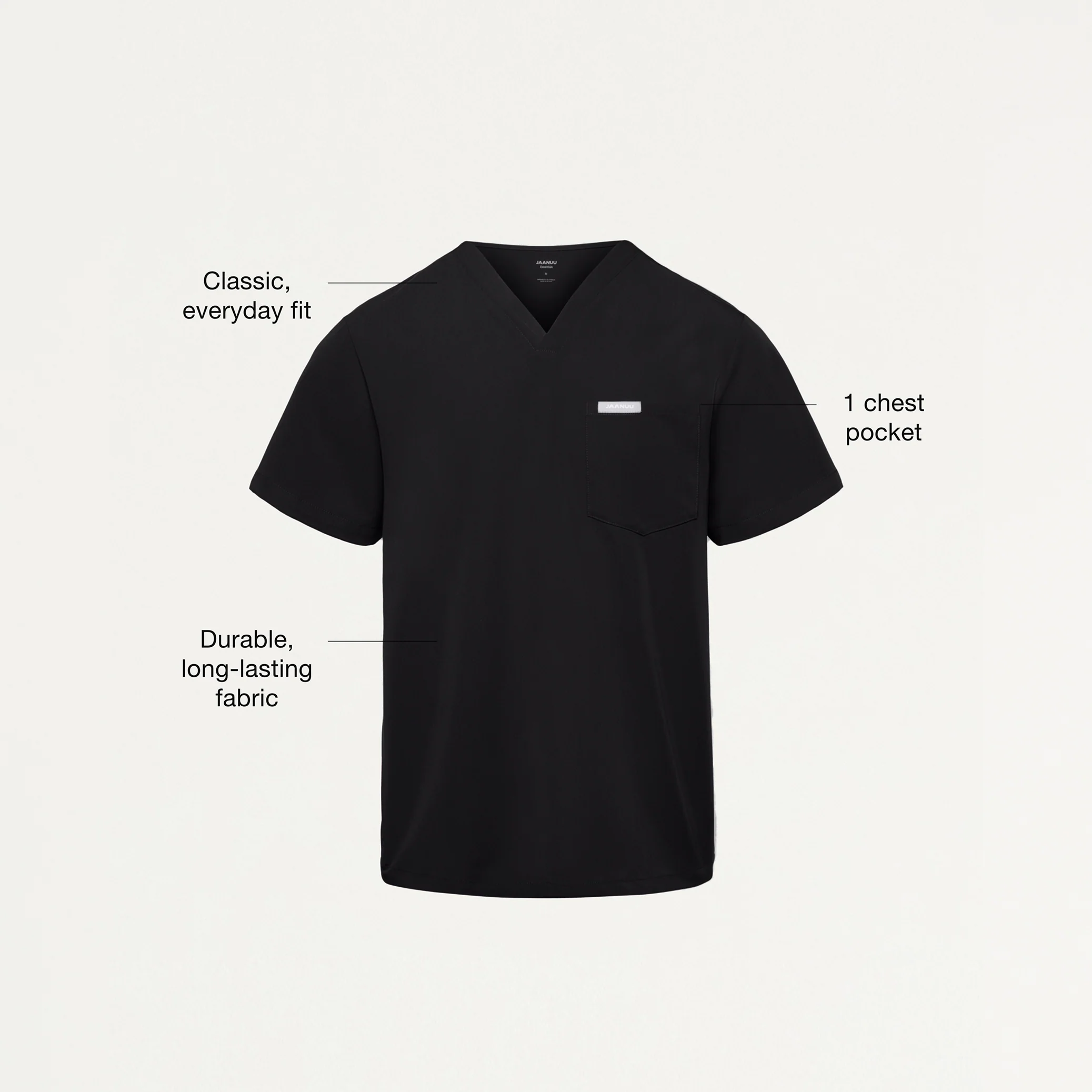 Jaanuu UltraLAST™ Essential Performance Men's 5-Pocket Scrub Set - Jet Black - Image 3