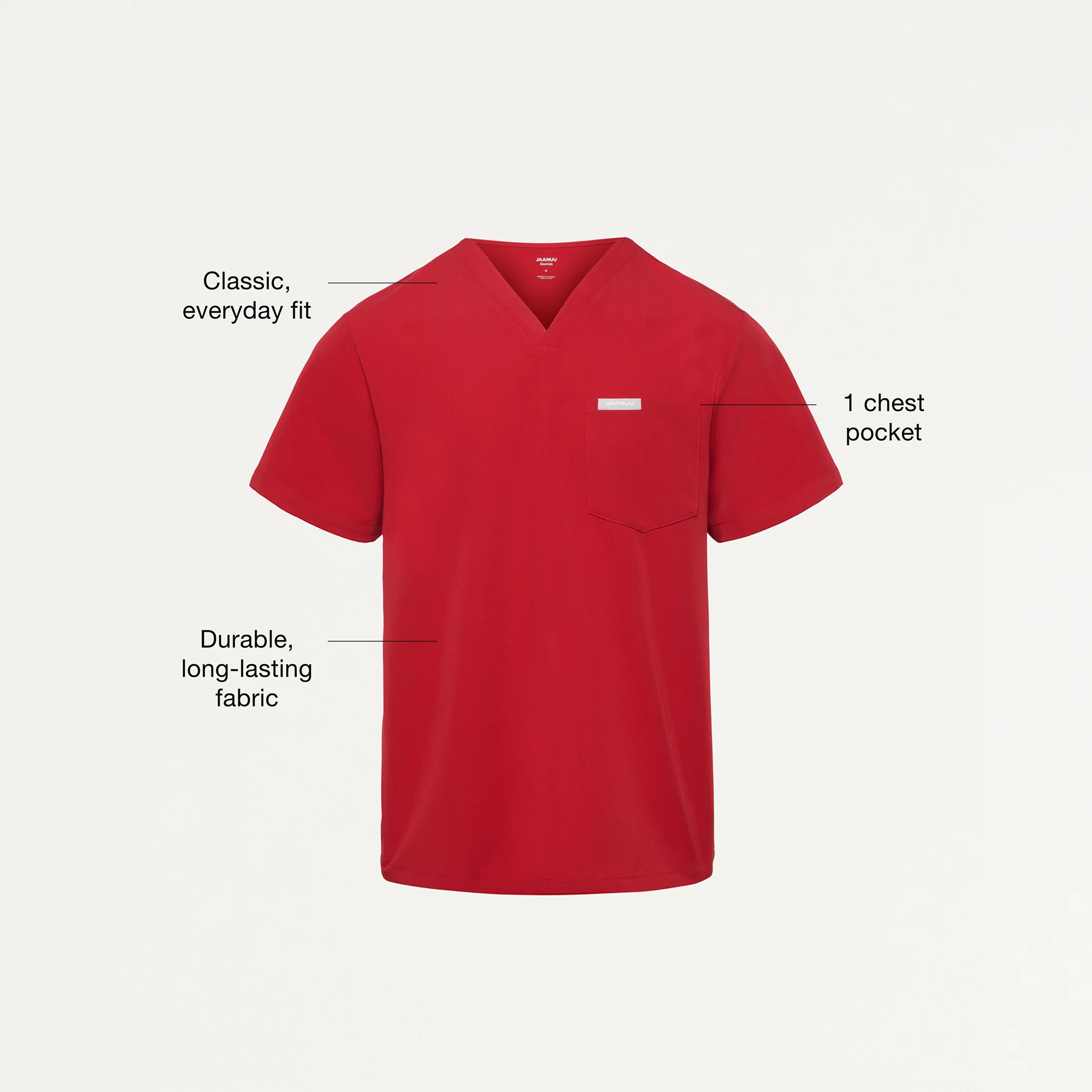 Jaanuu UltraLAST™ Essential Performance Men's 5-Pocket Scrub Set - Red - Image 3