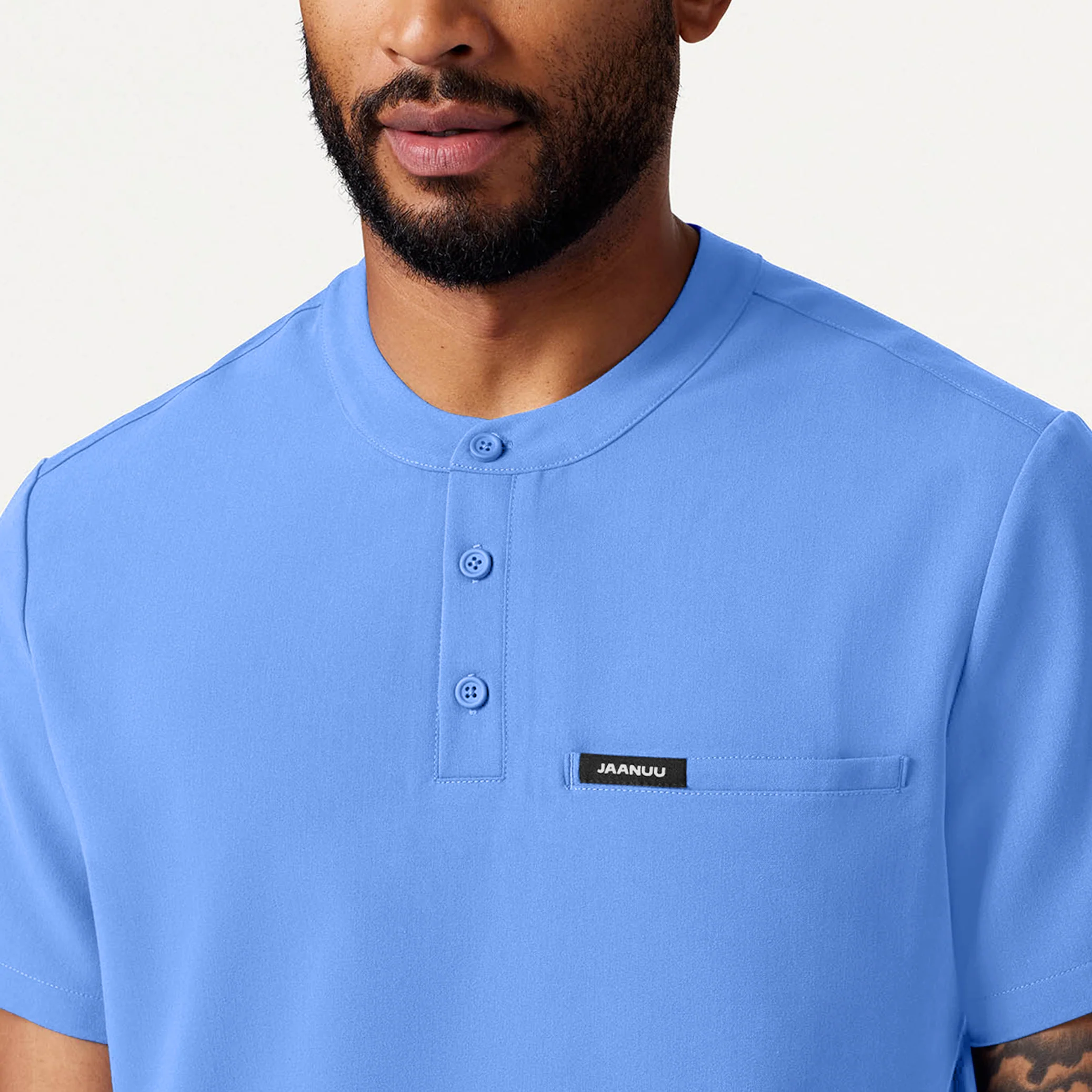 Reeve Henley Scrub Top - Ceil Blue - Image 4