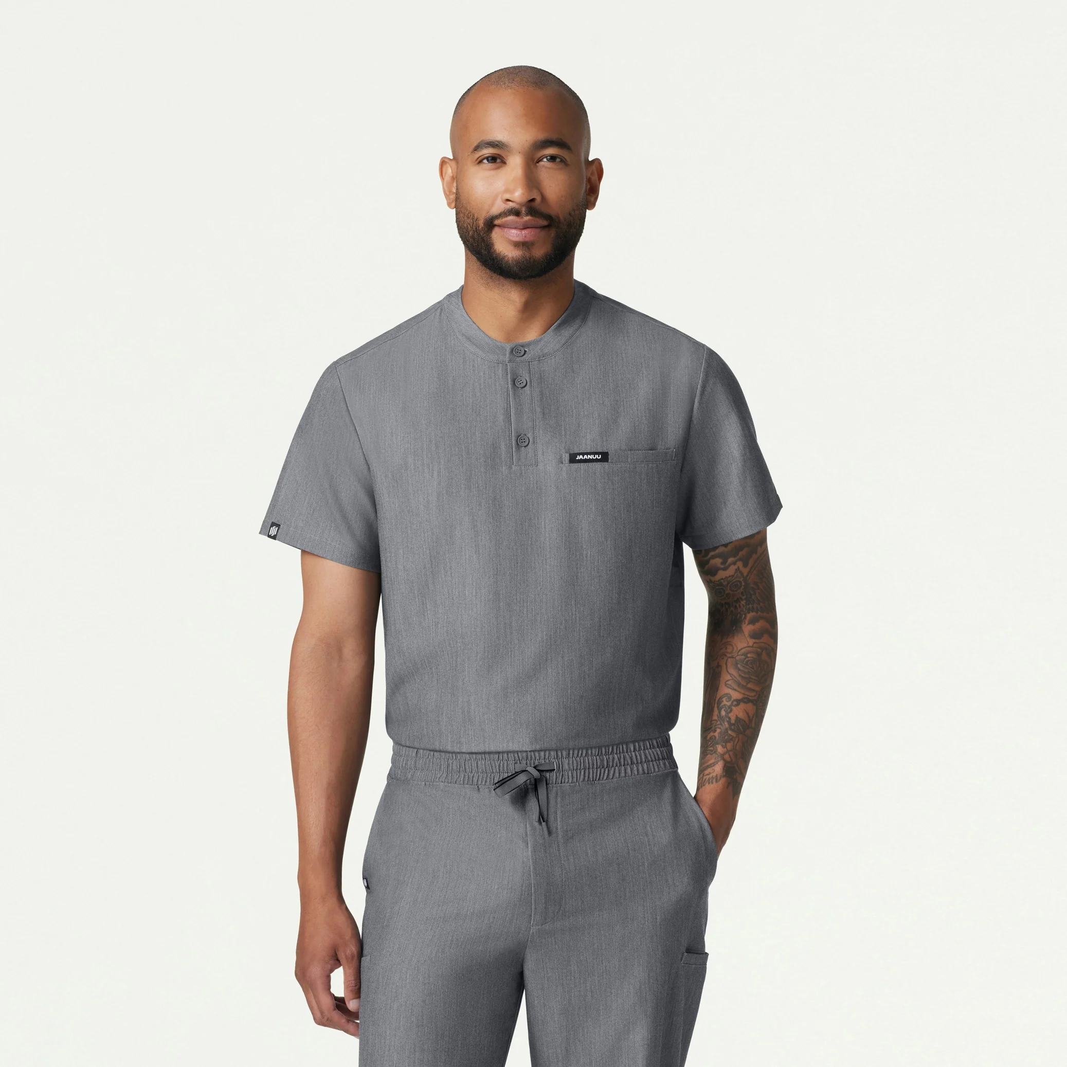 Reeve Henley Scrub Top - Heather Gray