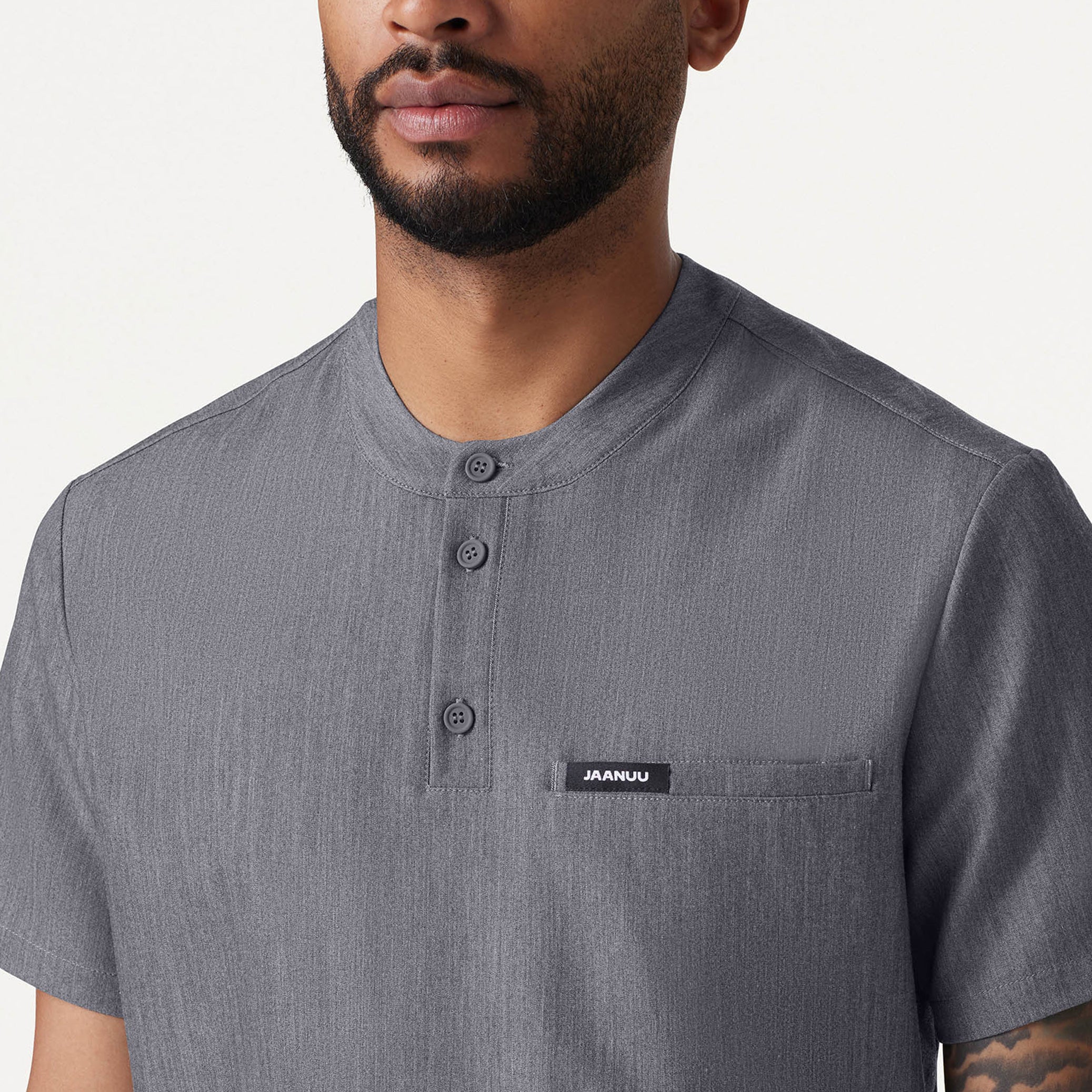 Reeve Henley Scrub Top - Heather Gray - Image 4