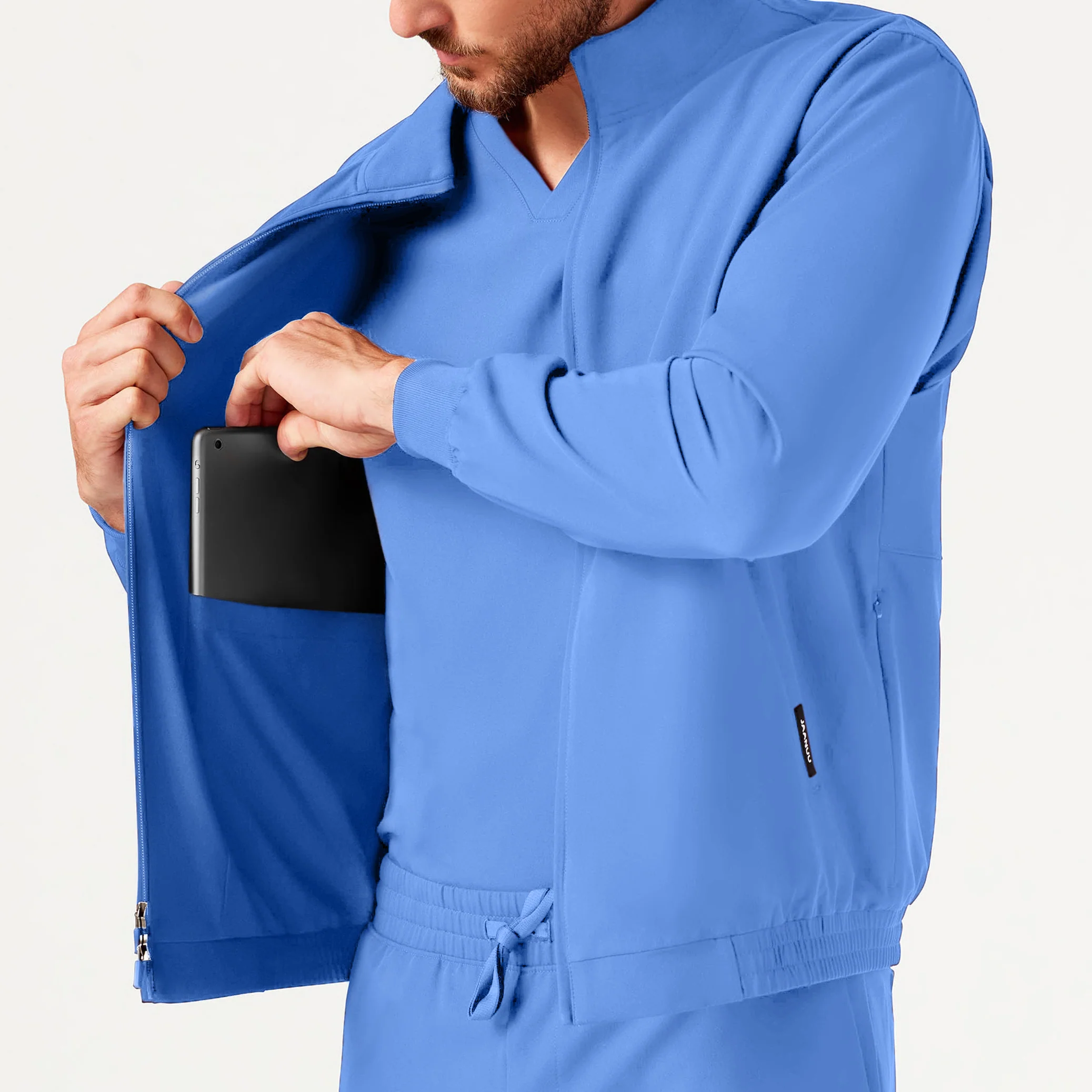 Wolfe Everyday 6-Pocket Scrub Jacket - Ceil Blue - Image 4