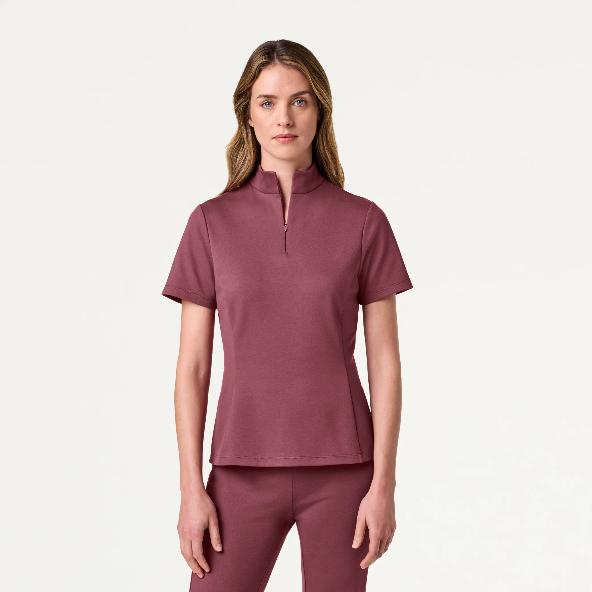 The Half-Zip UltraSOFT™ Scrub Set - Rosewood - Image 2