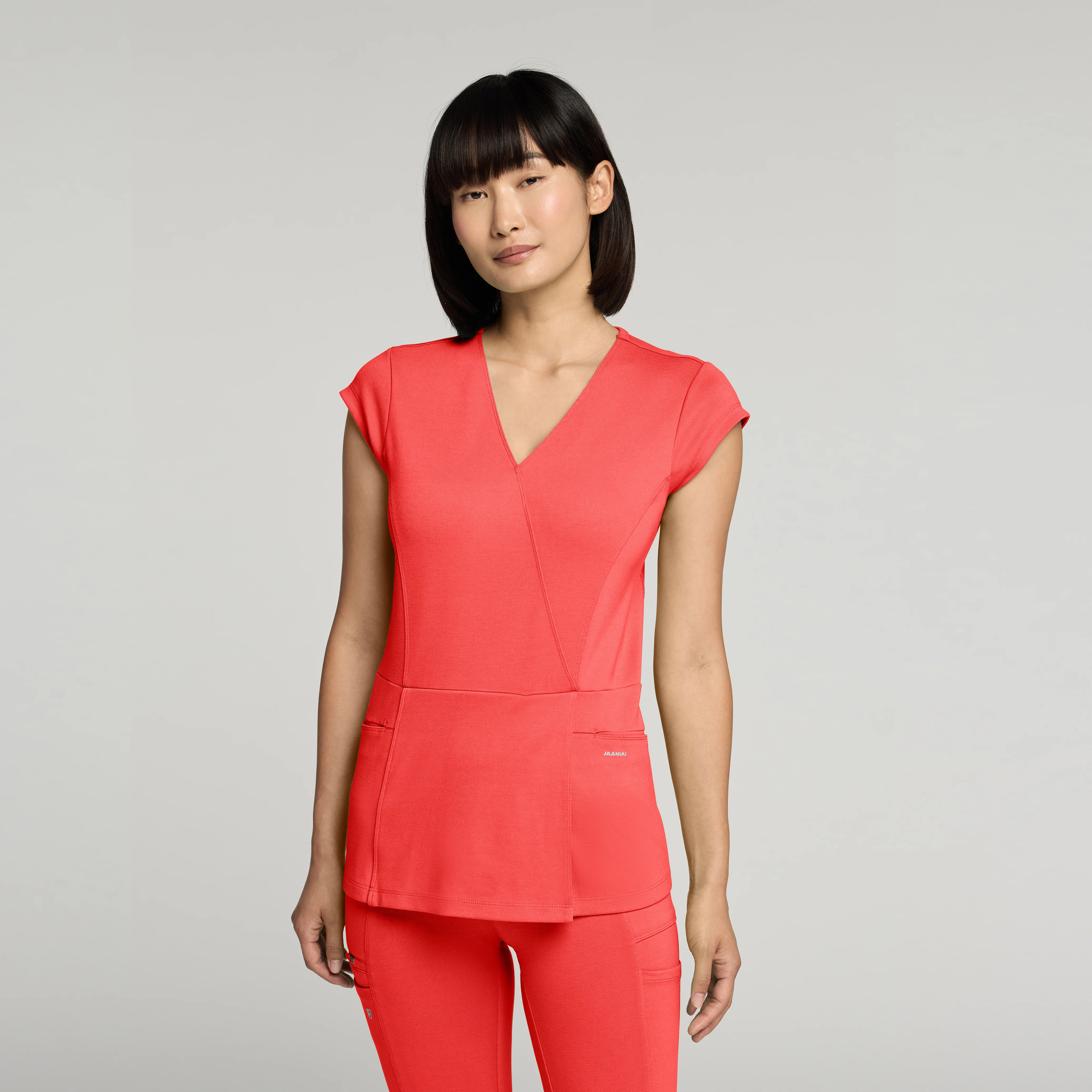 The Mock-Wrap UltraSOFT™ Scrub Set - Coral - Image 2