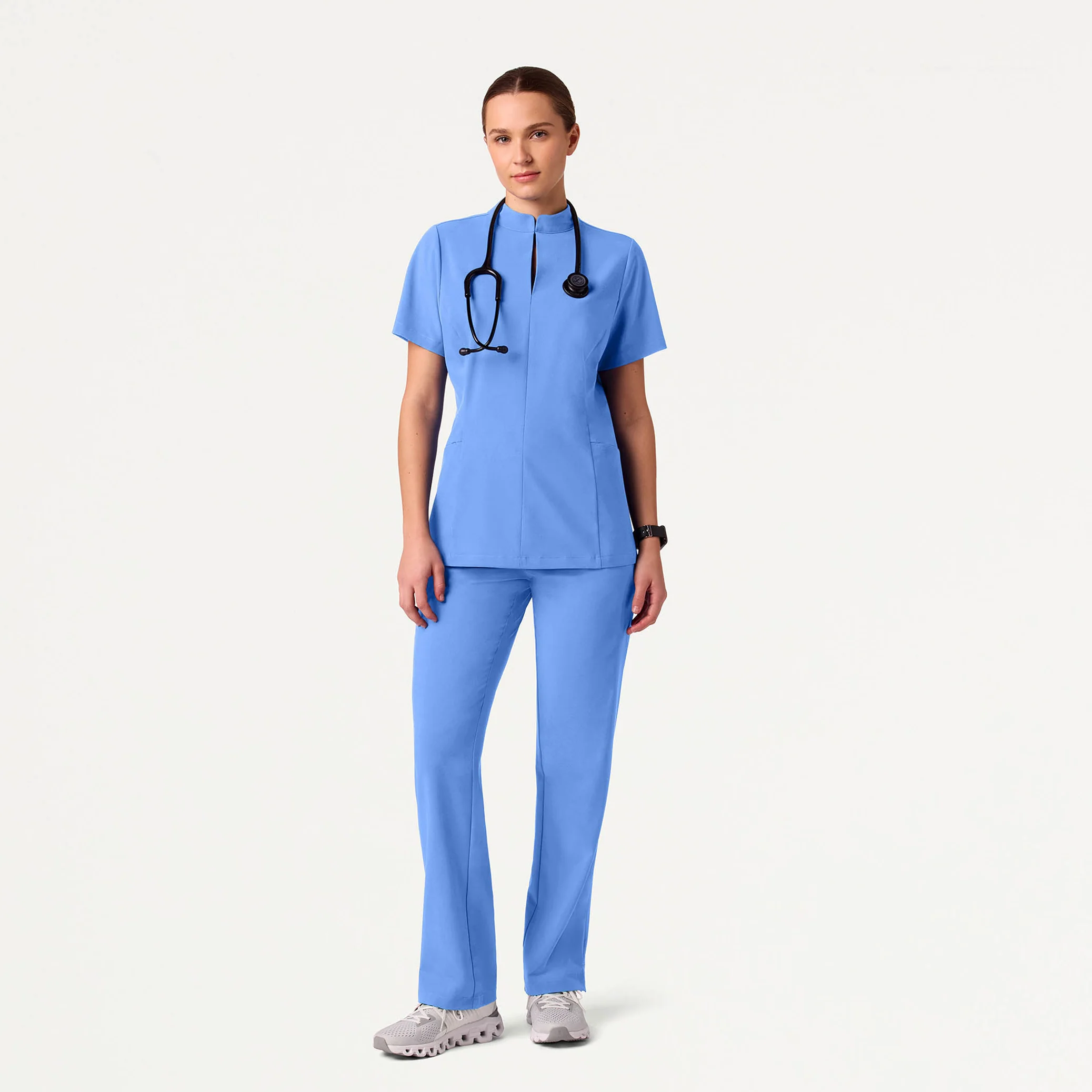 Alex Mock-Neck Scrub Top - Ceil Blue - Image 4