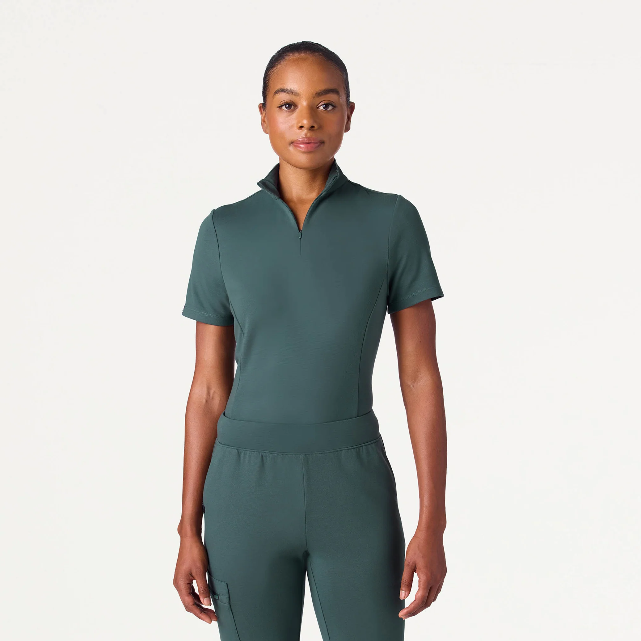 Astra Slim Half-Zip UltraSOFT™ Scrub Top - Alpine Green