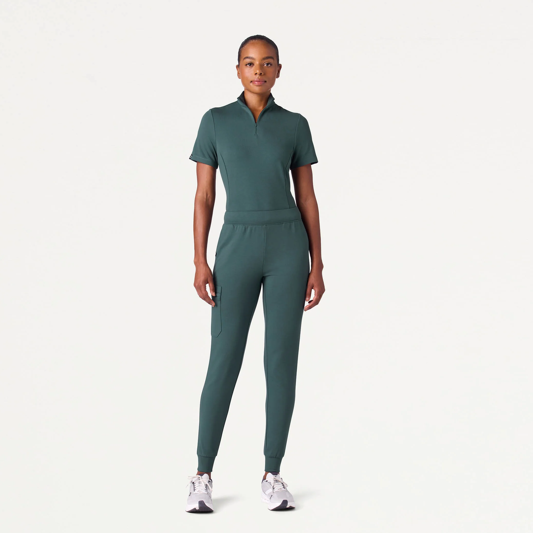 Astra Slim Half-Zip UltraSOFT™ Scrub Top - Alpine Green - Image 2