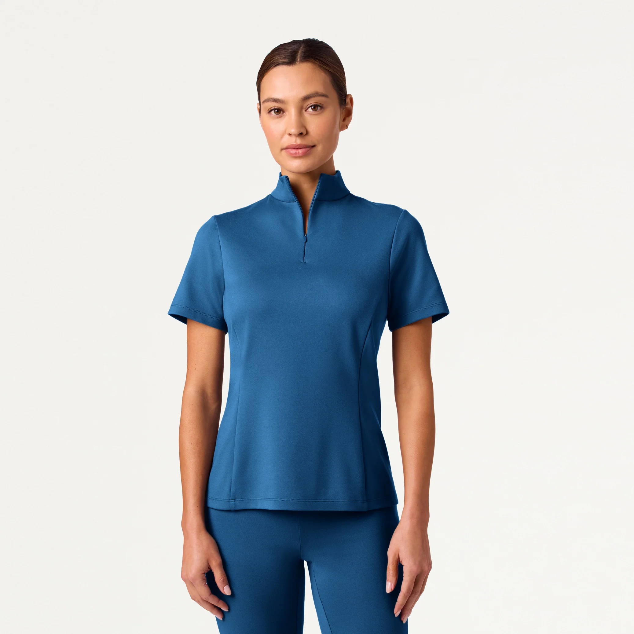 Astra Slim Half-Zip UltraSOFT™ Scrub Top - Ocean - Image 2