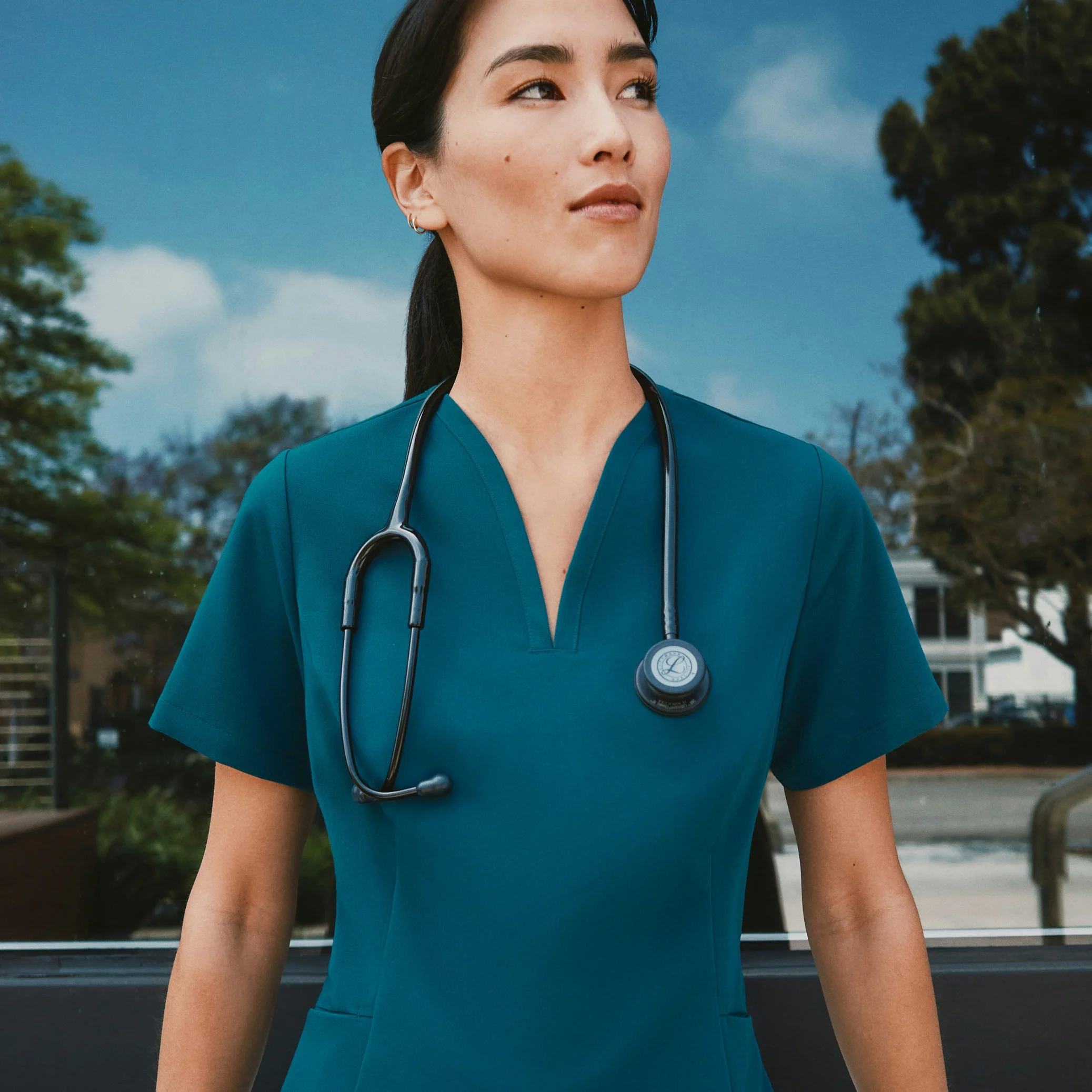 Calix Fit & Flare Scrub Top - Caribbean Blue - Image 2