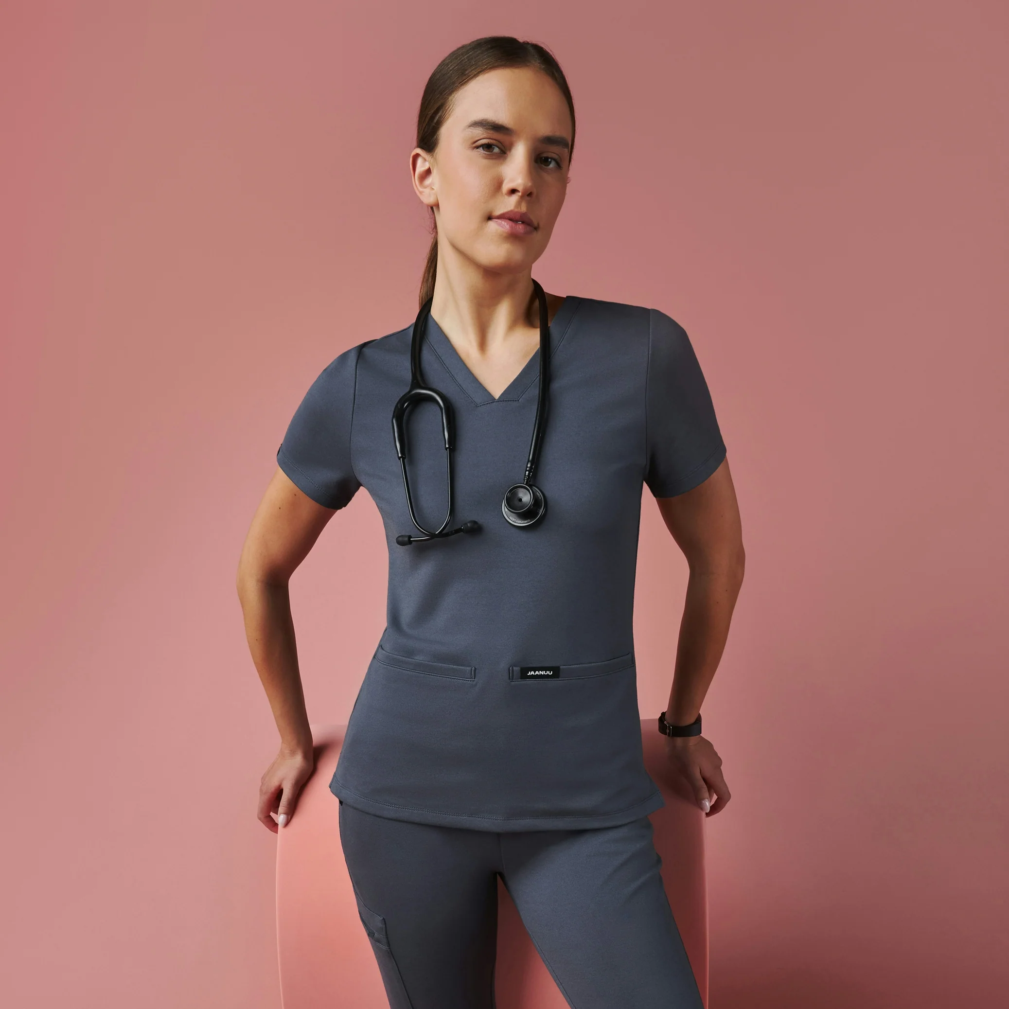 Cesi Slim UltraSOFT™ Scrub Top - Carbon Gray - Image 2