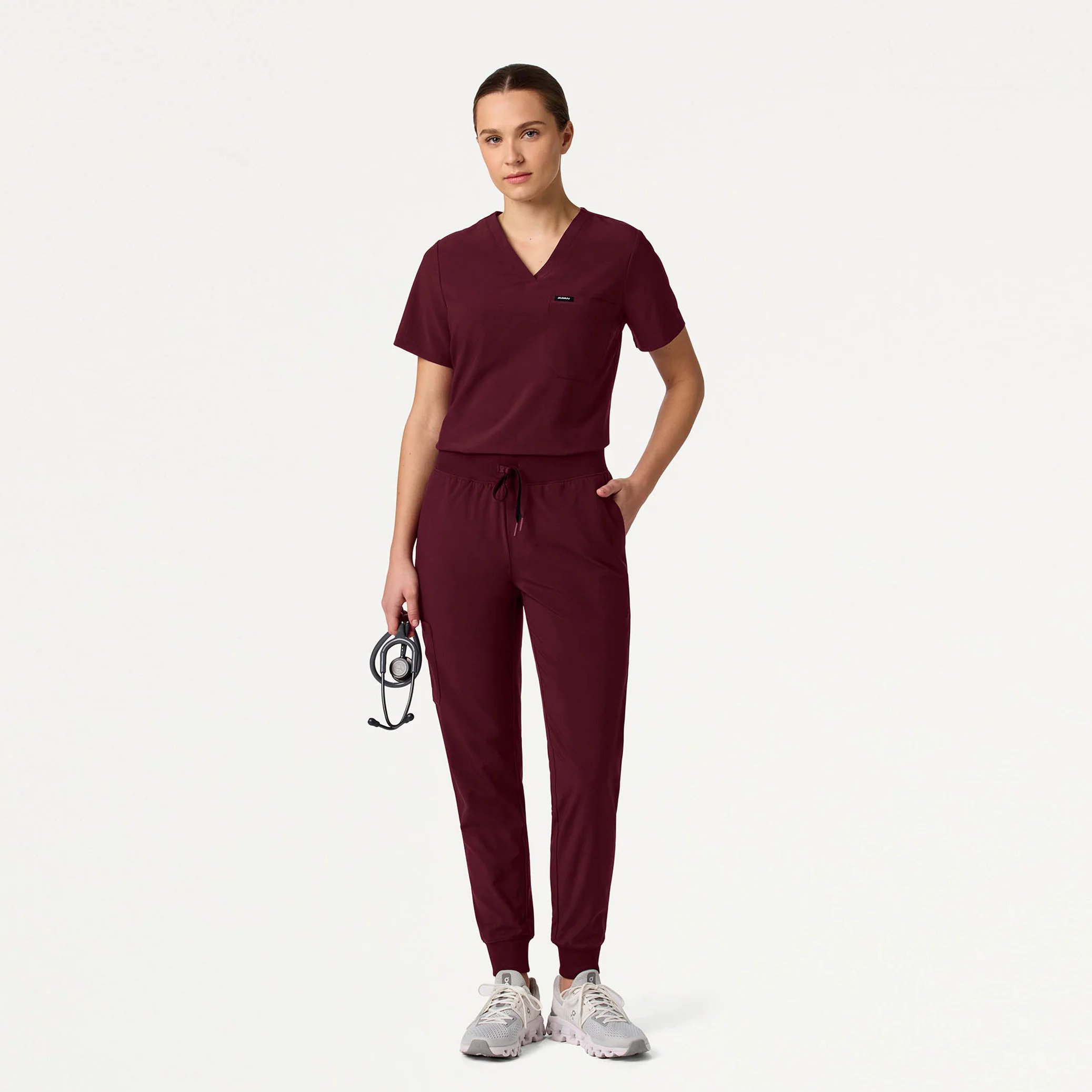 Harlow Slim 1-Pocket Scrub Top - Burgundy - Image 2