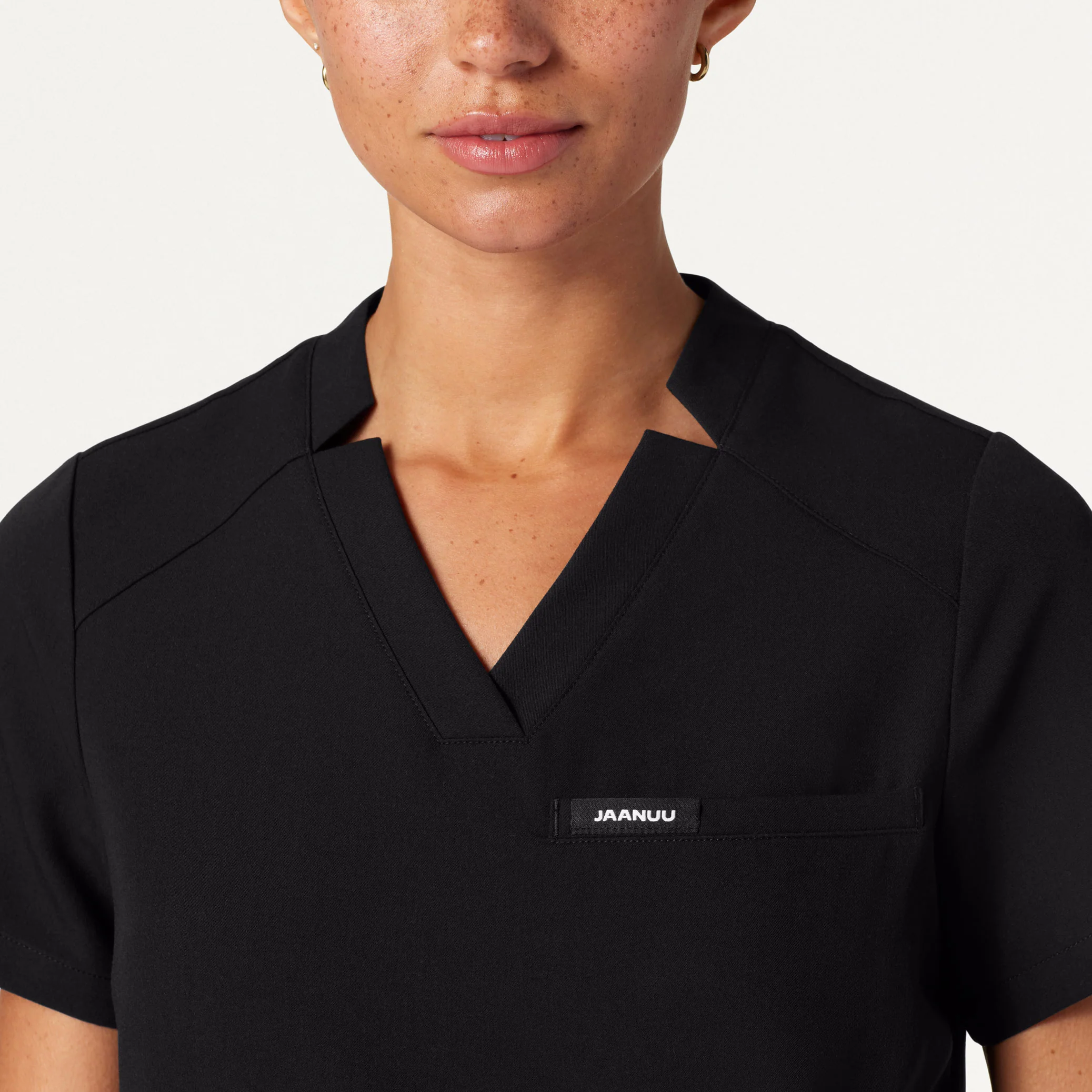 Helia Notched V-Neck Scrub Top - Black - Image 5