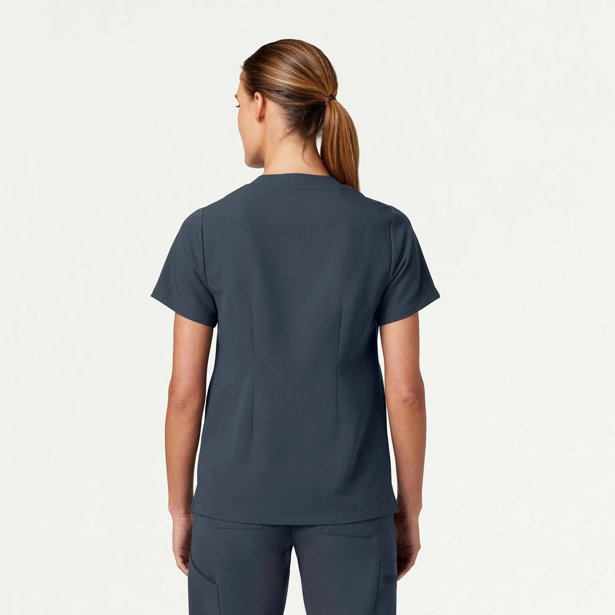 Helia Notched V-Neck Scrub Top - Carbon Gray - Image 3