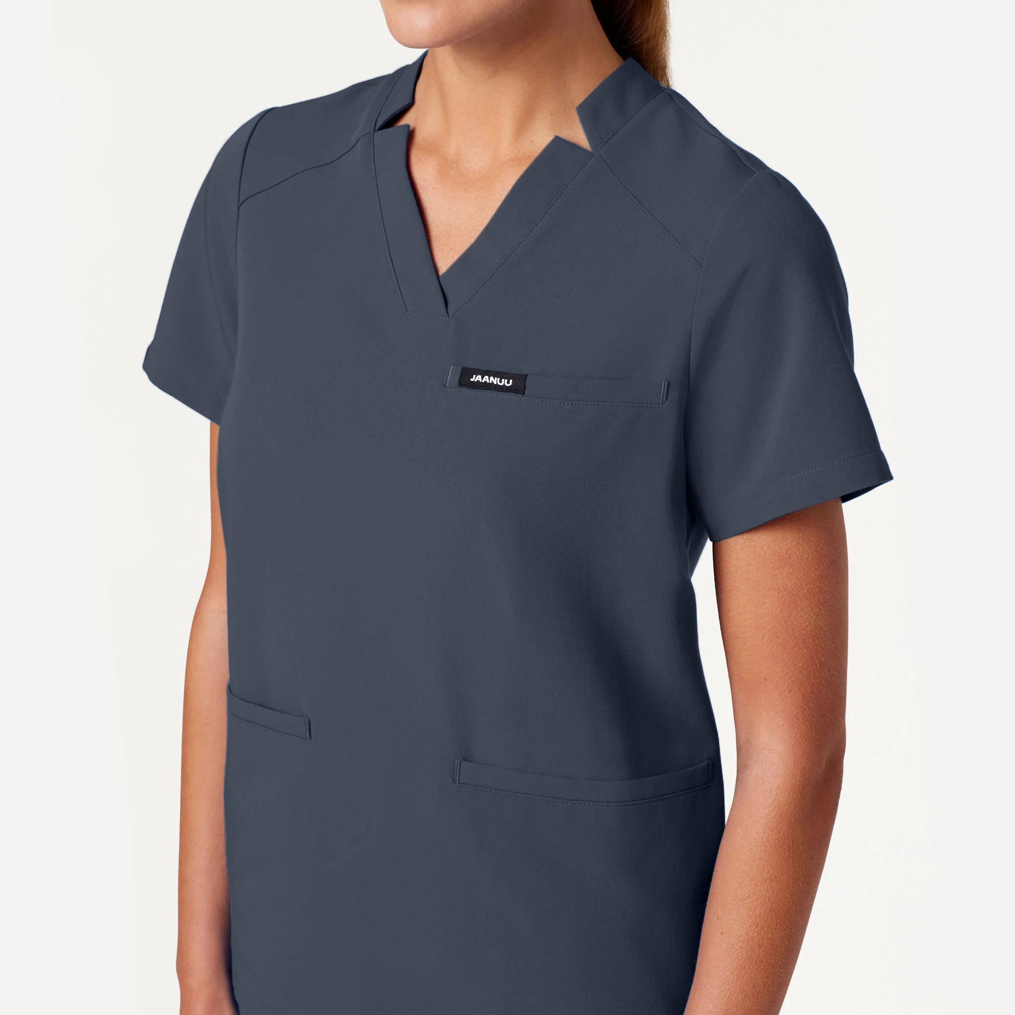 Helia Notched V-Neck Scrub Top - Carbon Gray - Image 4
