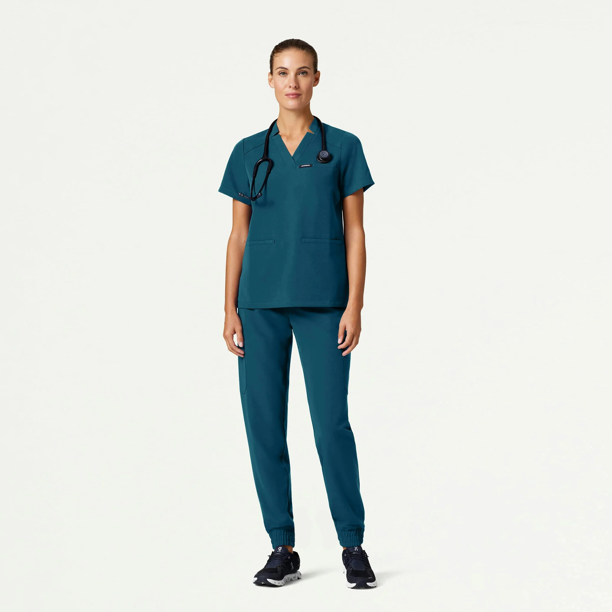Helia Notched V-Neck Scrub Top - Caribbean Blue - Image 3