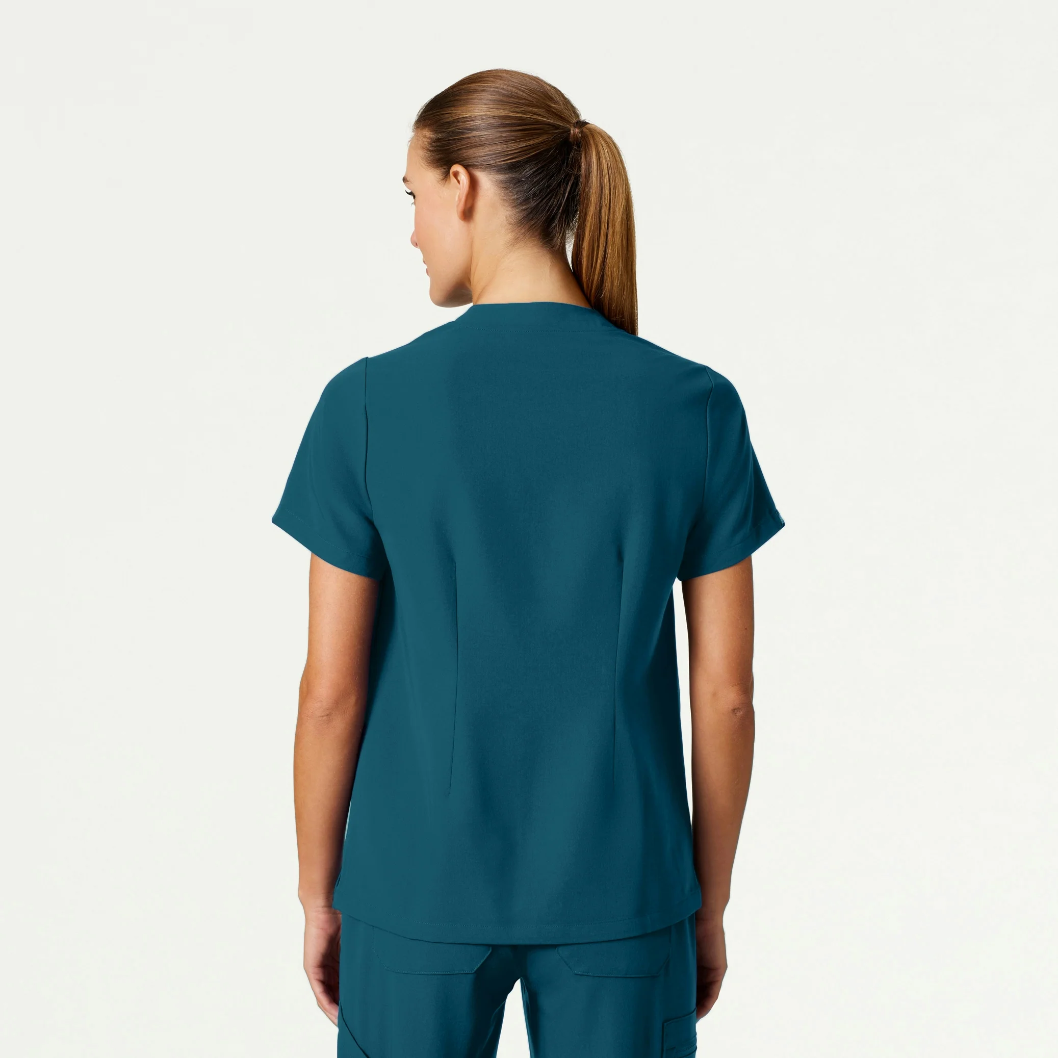 Helia Notched V-Neck Scrub Top - Caribbean Blue - Image 4