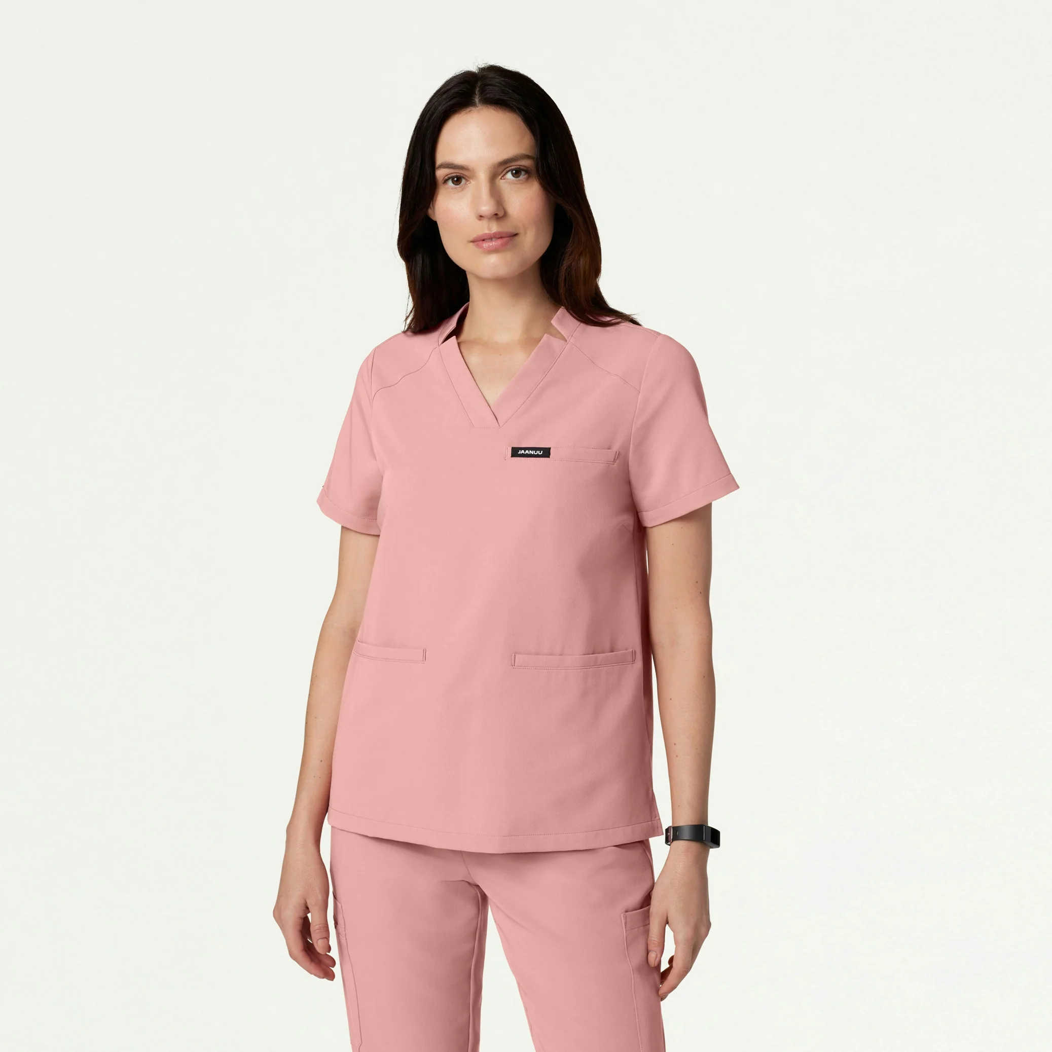 Helia Notched V-Neck Scrub Top - Mauve