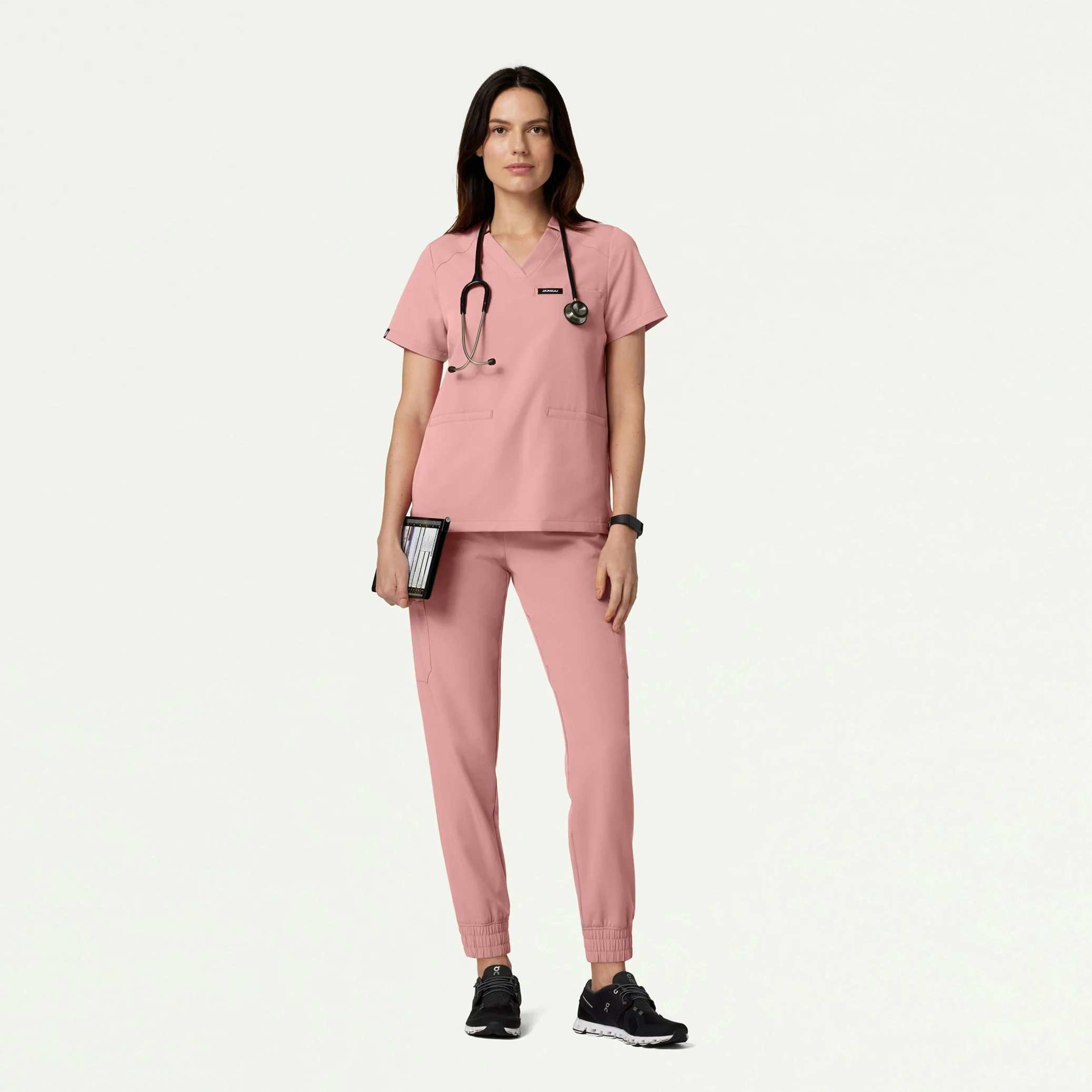 Helia Notched V-Neck Scrub Top - Mauve - Image 2