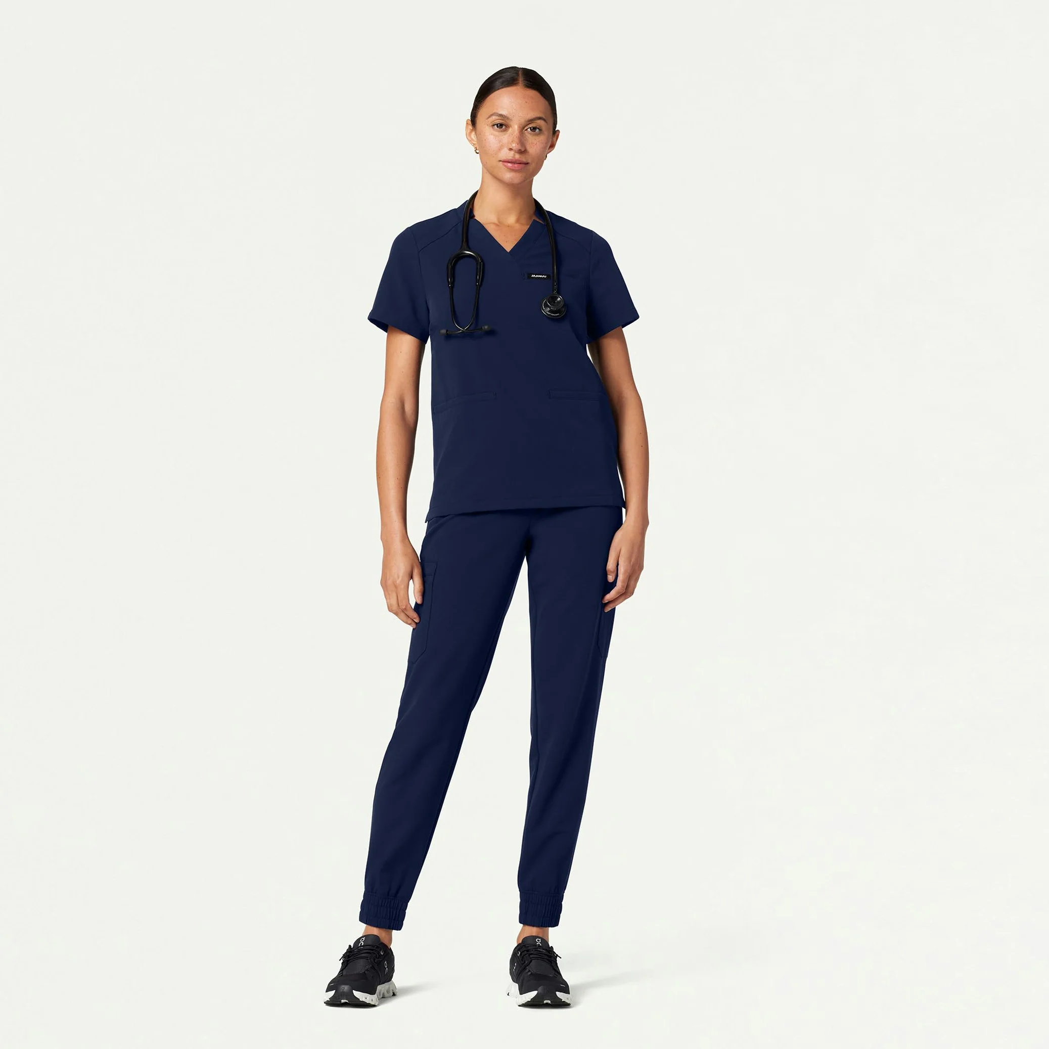 Helia Notched V-Neck Scrub Top - Midnight Navy - Image 2