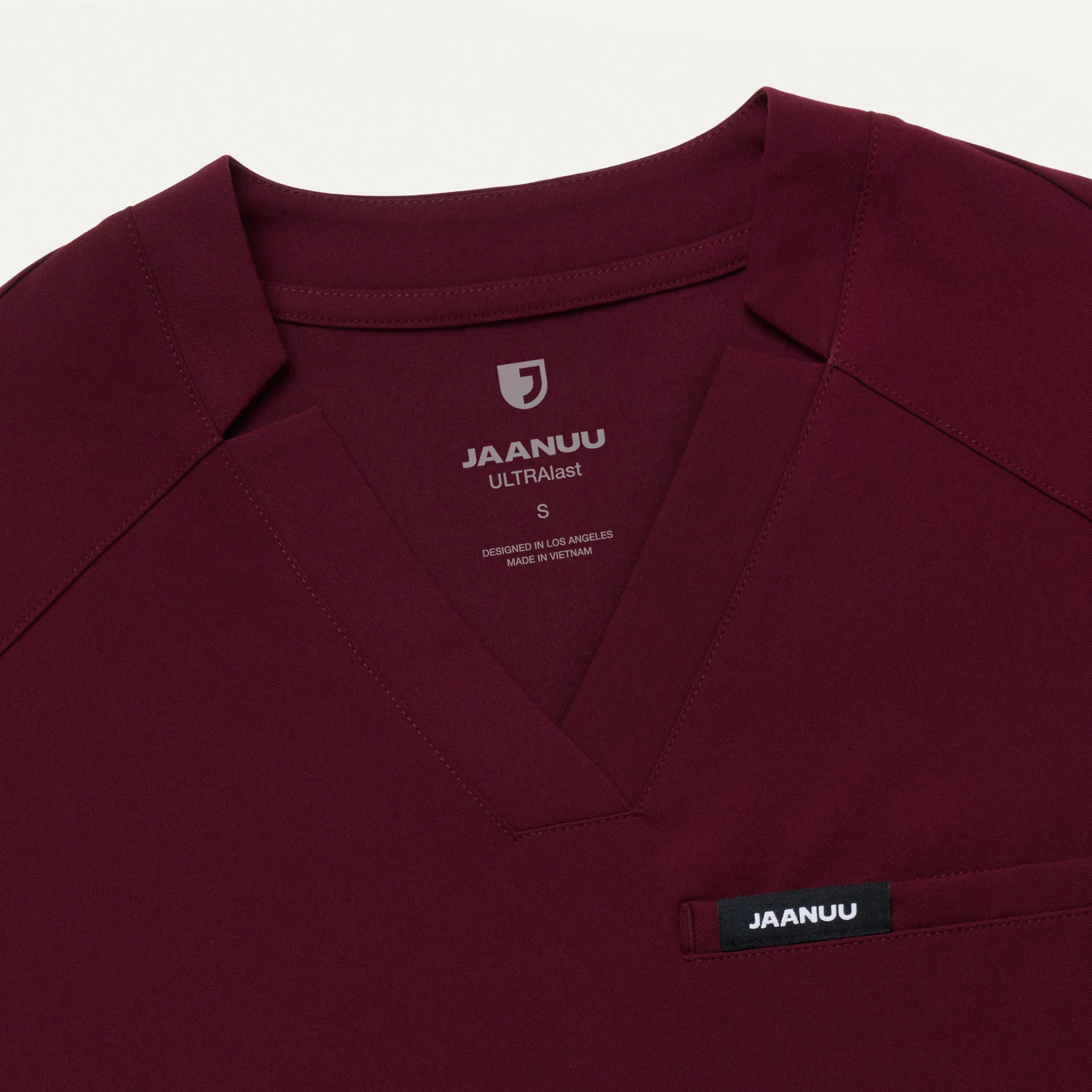Helia Slim Notched V-Neck Scrub Top - Burgundy - Image 6