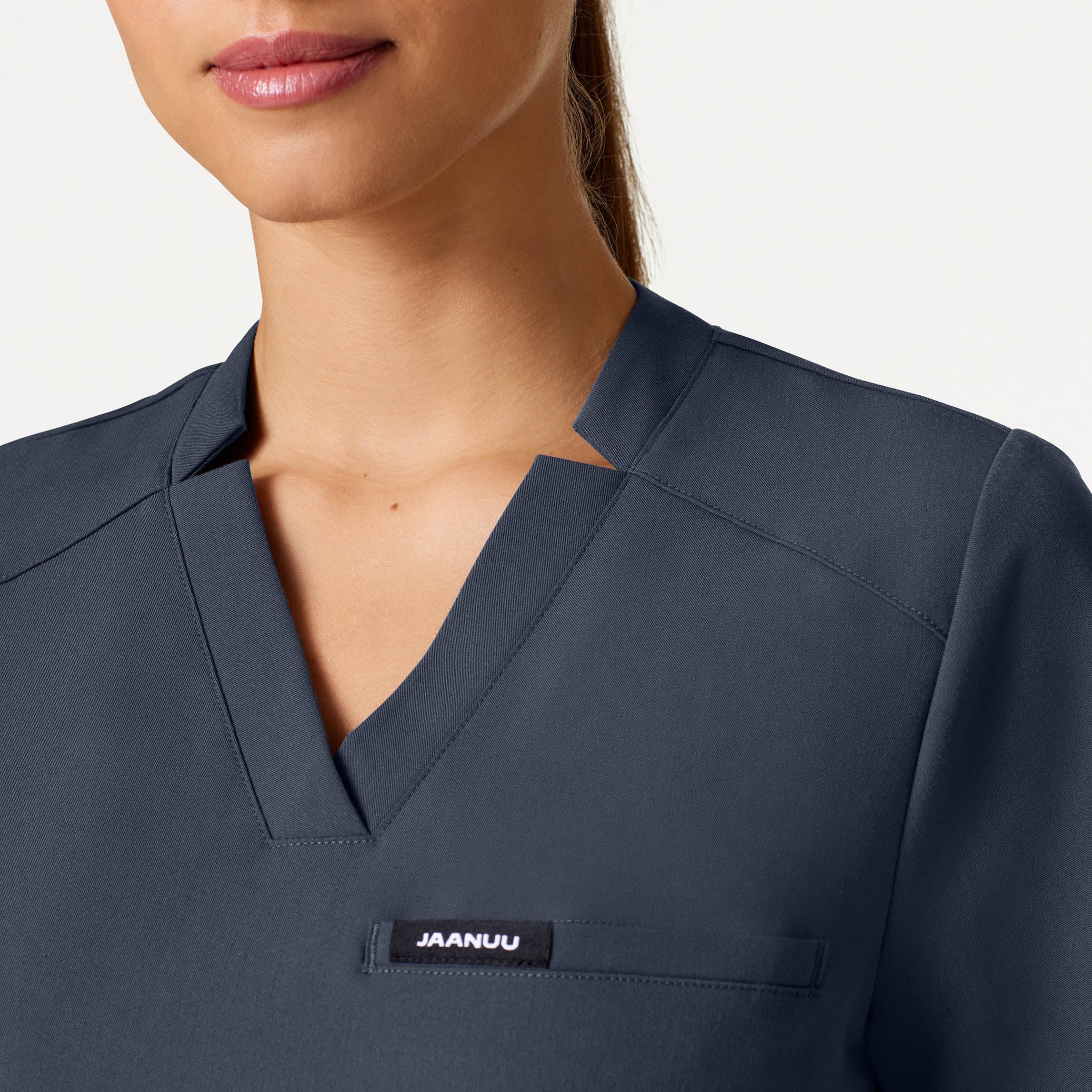 Helia Slim Notched V-Neck Scrub Top - Carbon Gray - Image 4