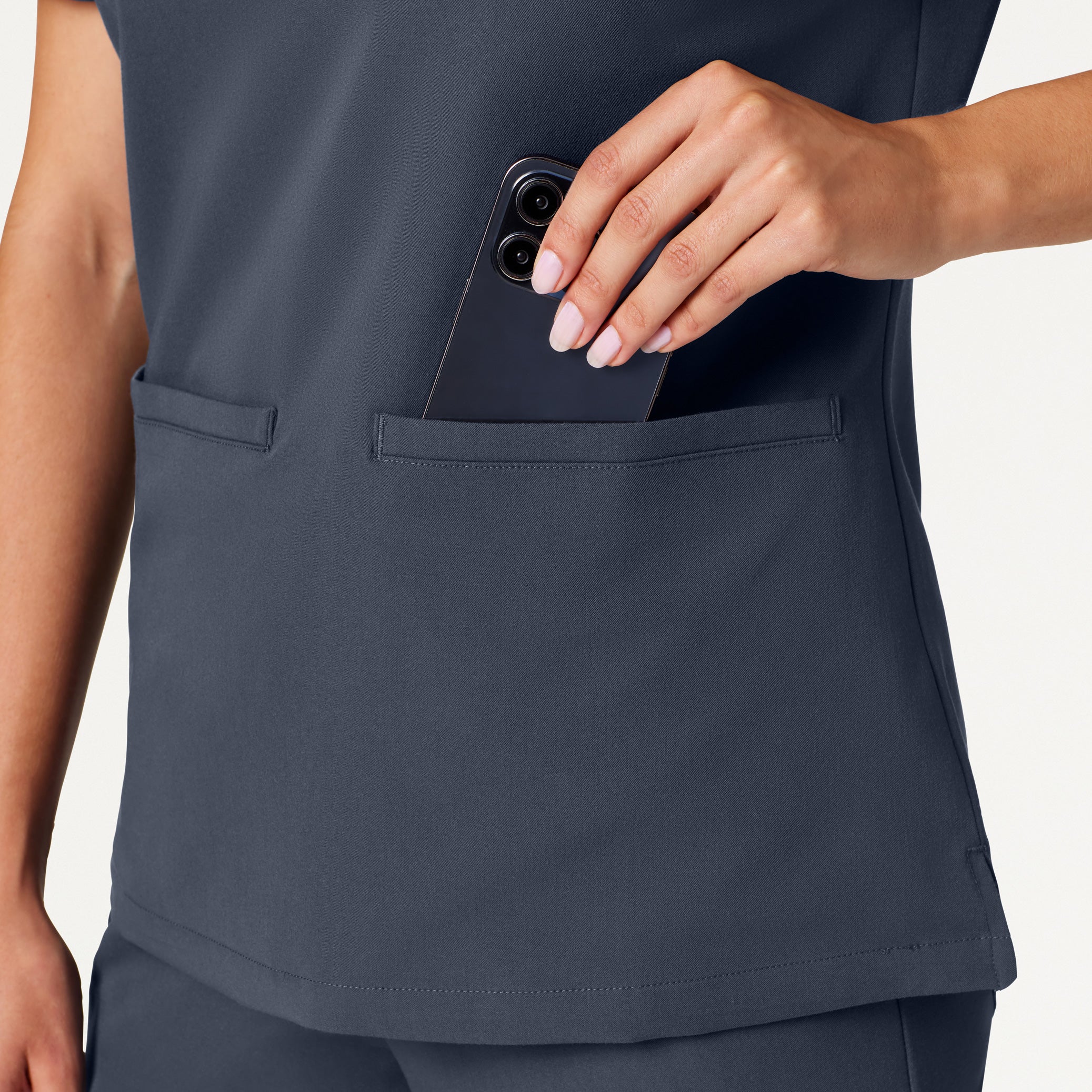 Helia Slim Notched V-Neck Scrub Top - Carbon Gray - Image 5
