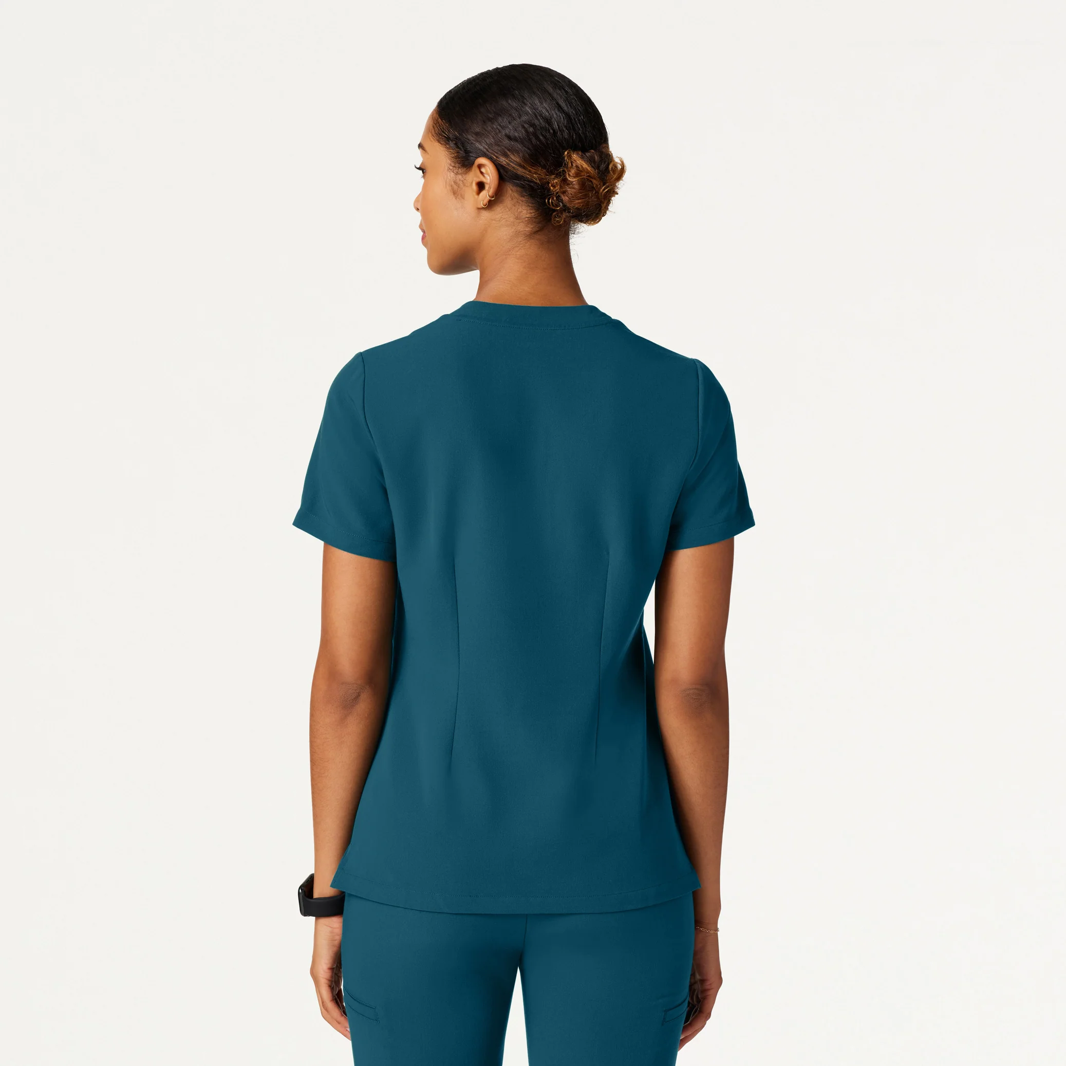 Helia Slim Notched V-Neck Scrub Top - Caribbean Blue - Image 3
