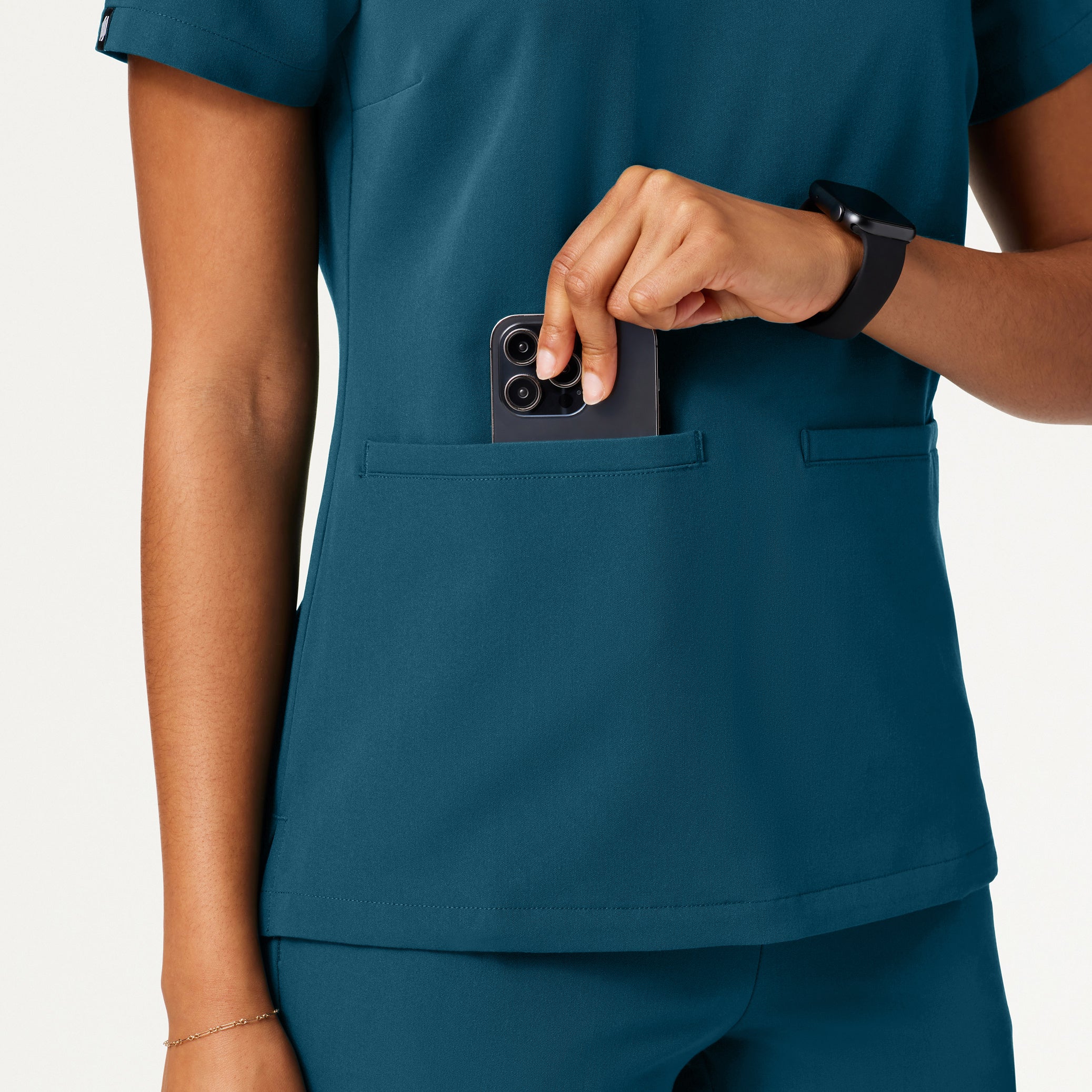 Helia Slim Notched V-Neck Scrub Top - Caribbean Blue - Image 5