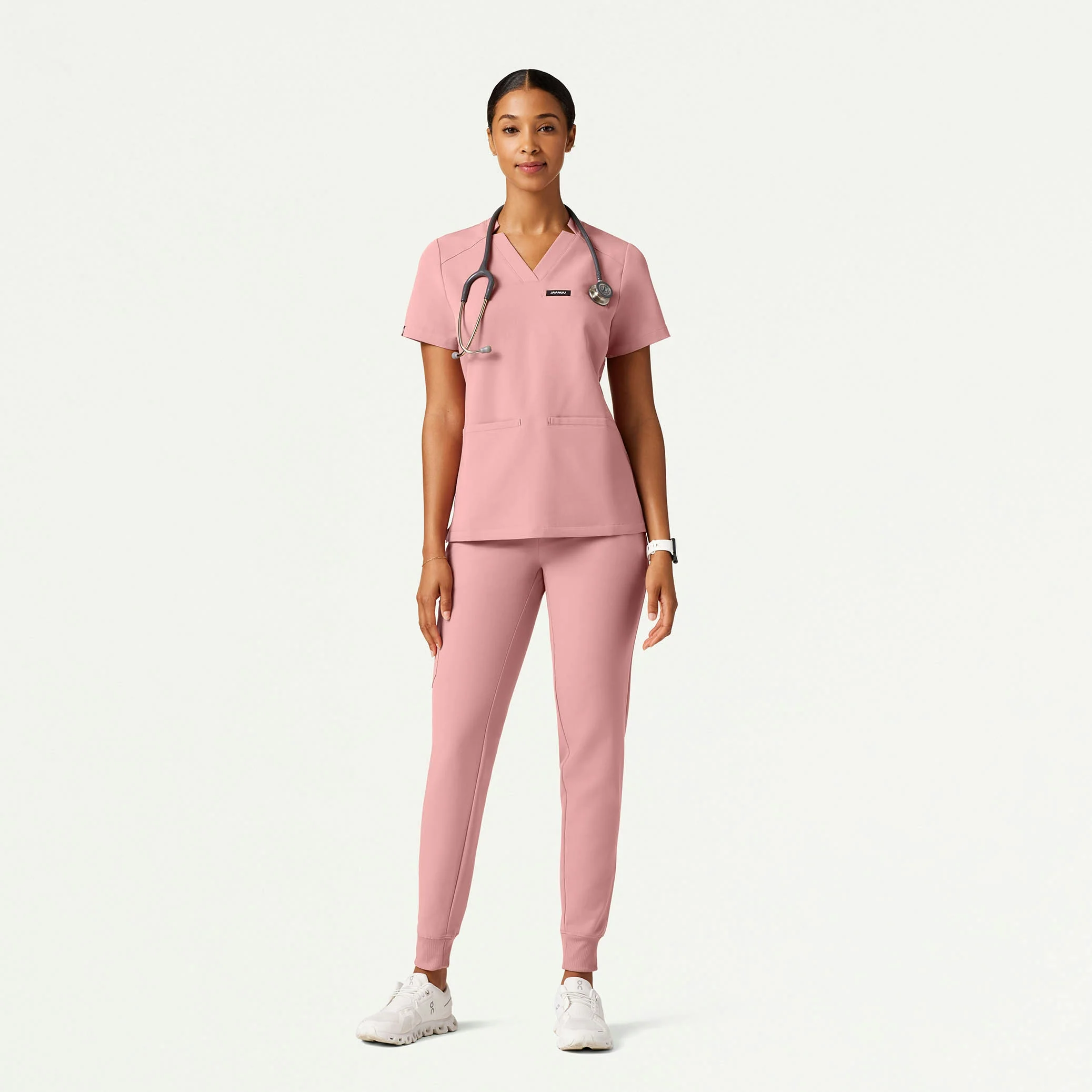 Helia Slim Notched V-Neck Scrub Top - Mauve - Image 2