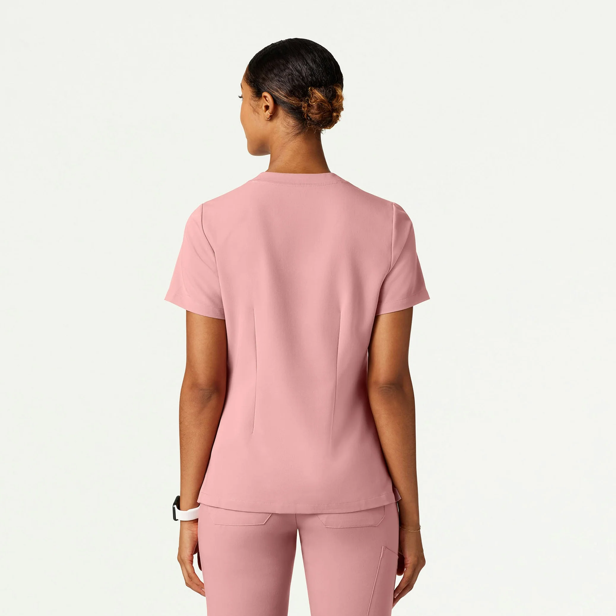 Helia Slim Notched V-Neck Scrub Top - Mauve - Image 3