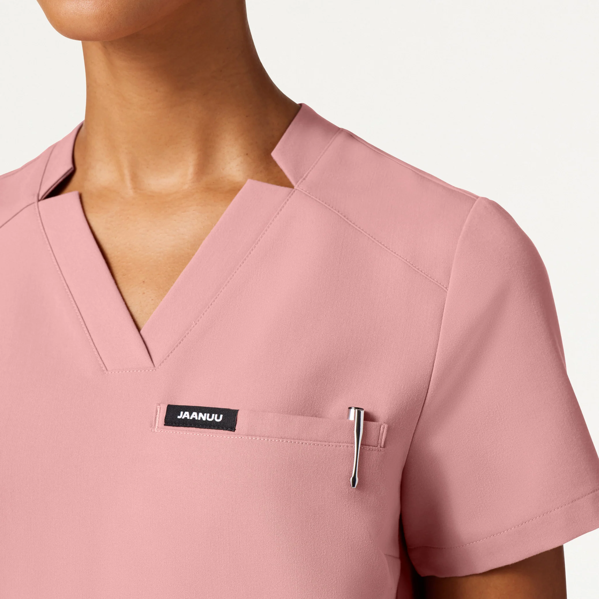 Helia Slim Notched V-Neck Scrub Top - Mauve - Image 4