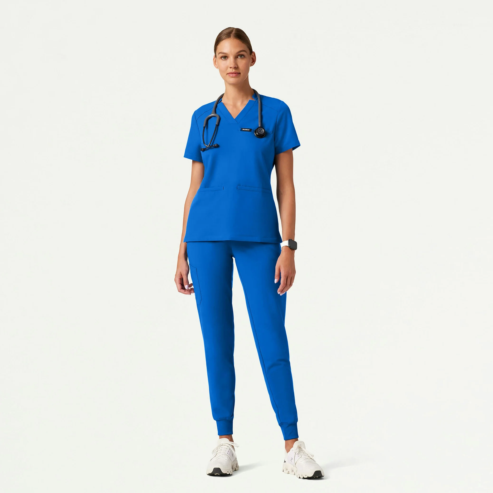 Helia Slim Notched V-Neck Scrub Top - Royal Blue - Image 2