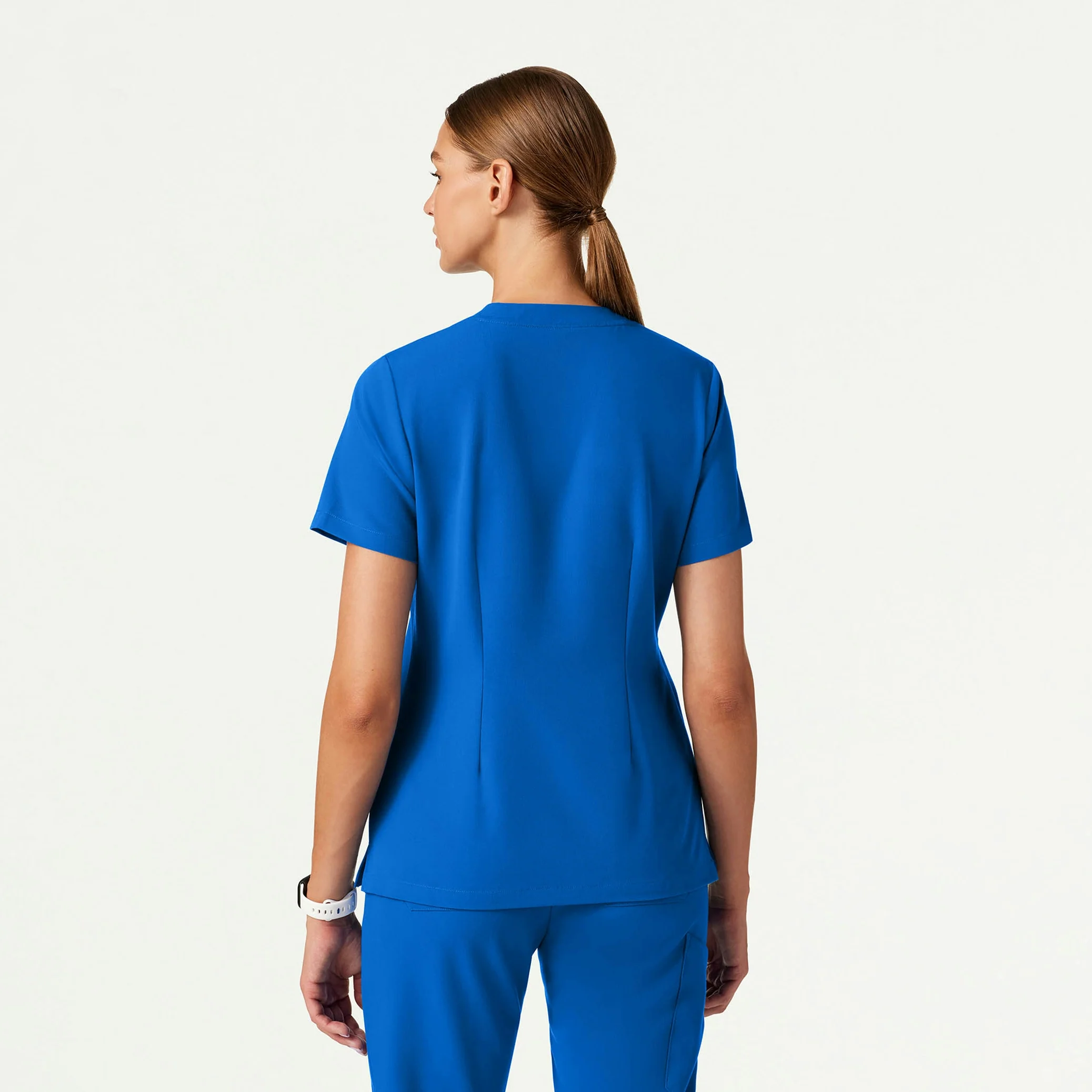 Helia Slim Notched V-Neck Scrub Top - Royal Blue - Image 4