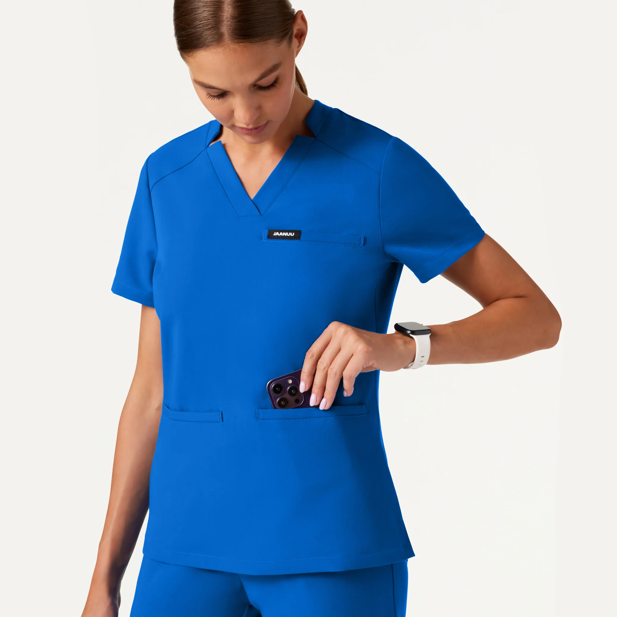 Helia Slim Notched V-Neck Scrub Top - Royal Blue - Image 5
