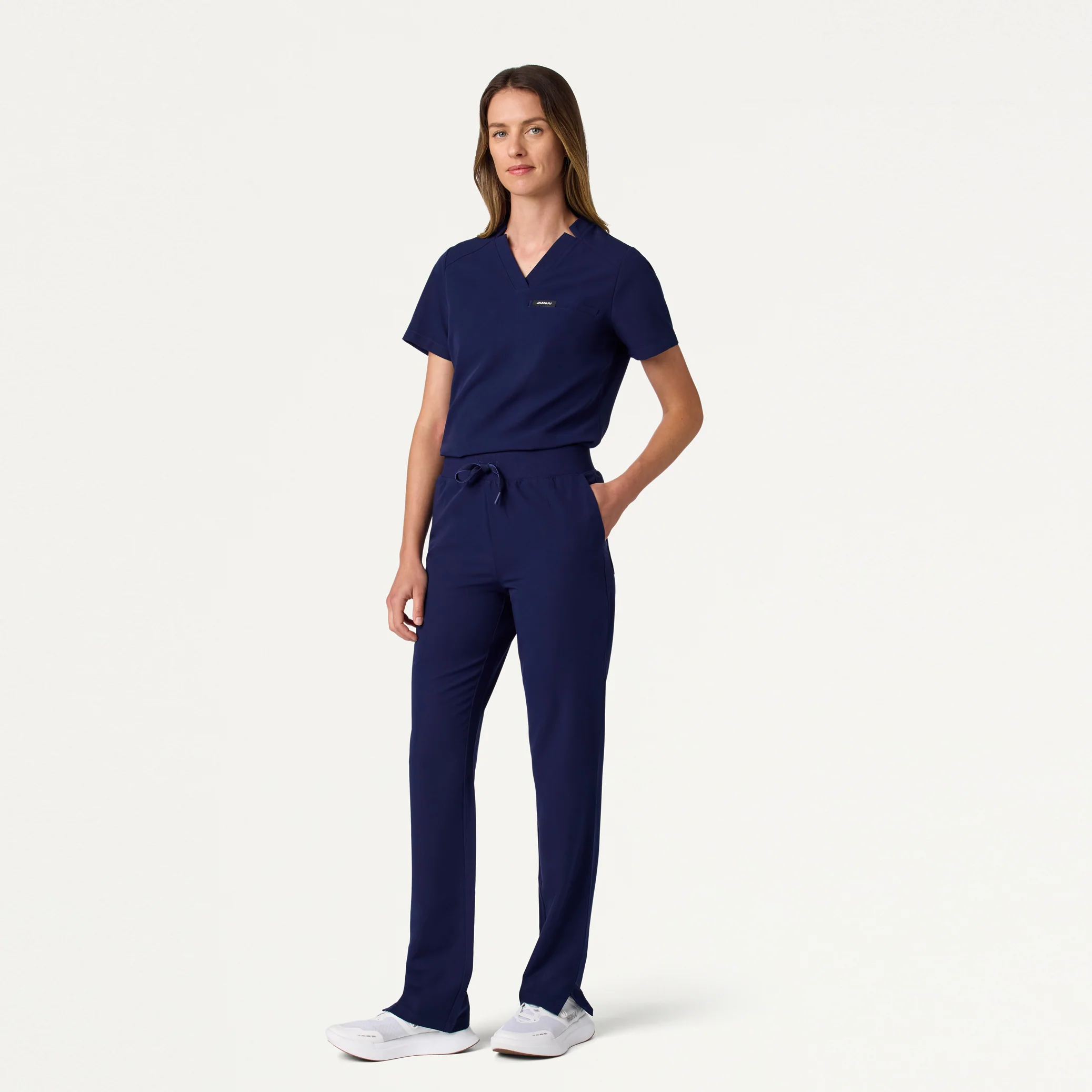 Helia Slim Tuck-In Notched V-Neck Scrub Top - Midnight Navy - Image 2