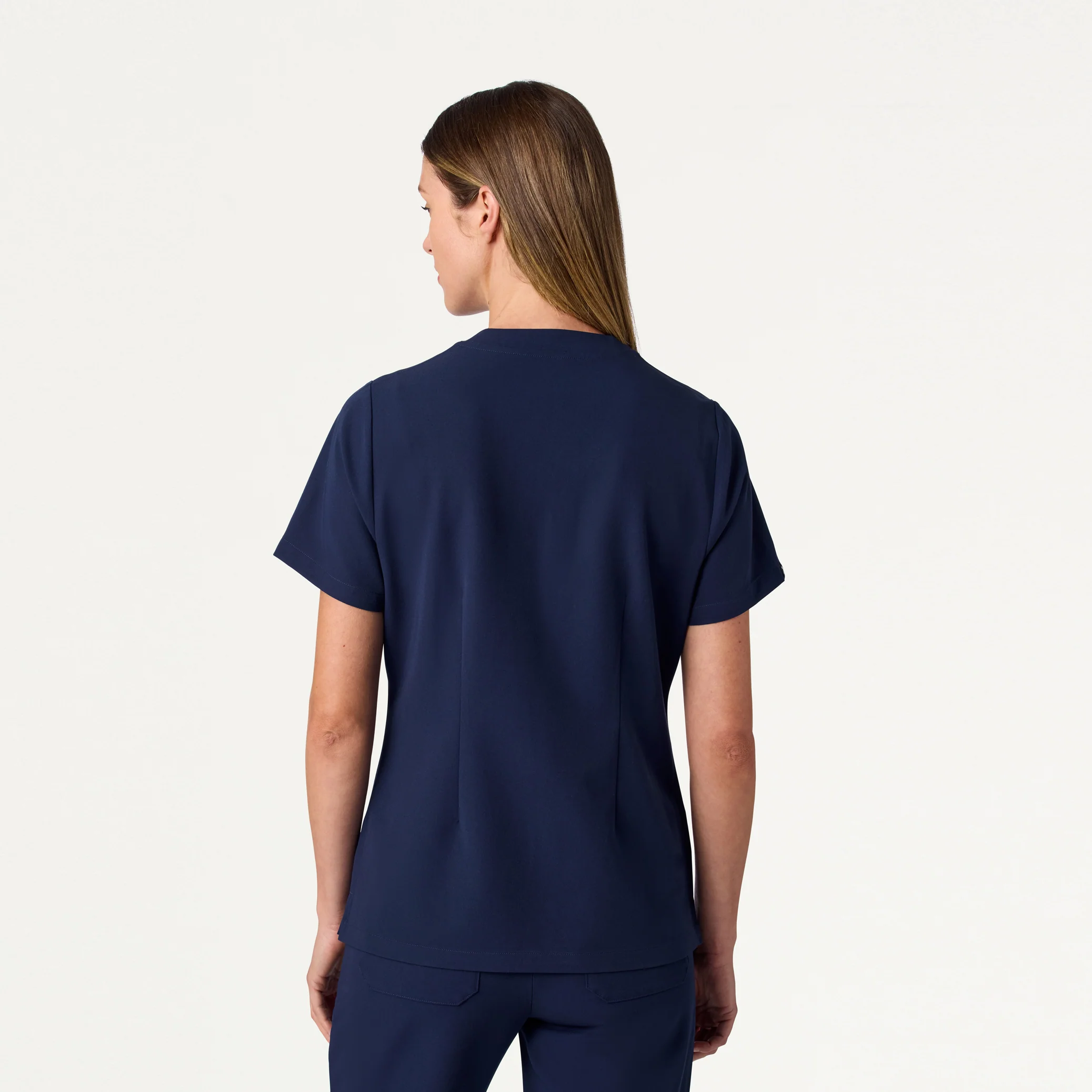 Helia Slim Tuck-In Notched V-Neck Scrub Top - Midnight Navy - Image 4