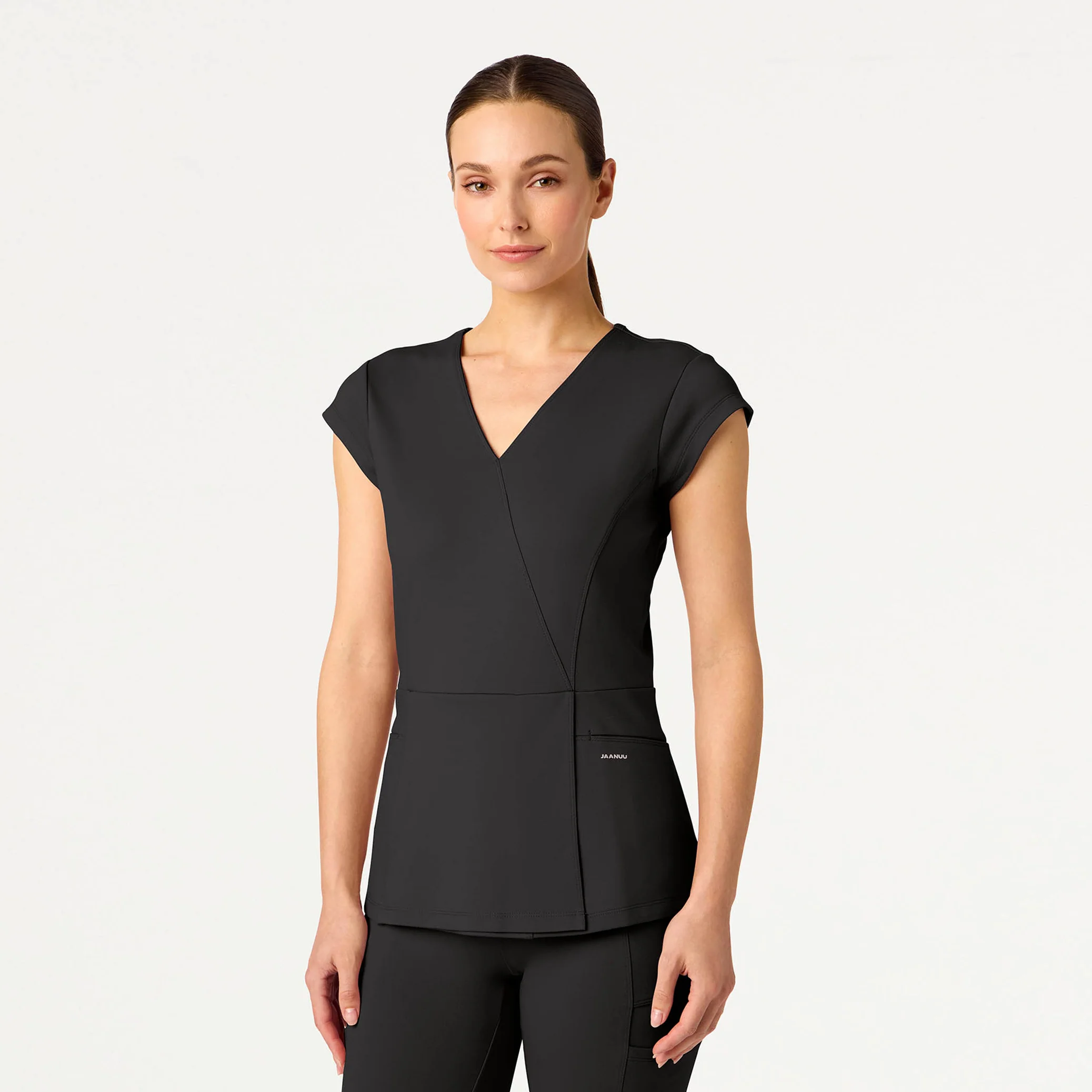Isla Mock-Wrap UltraSOFT™ Scrub Top - Charcoal
