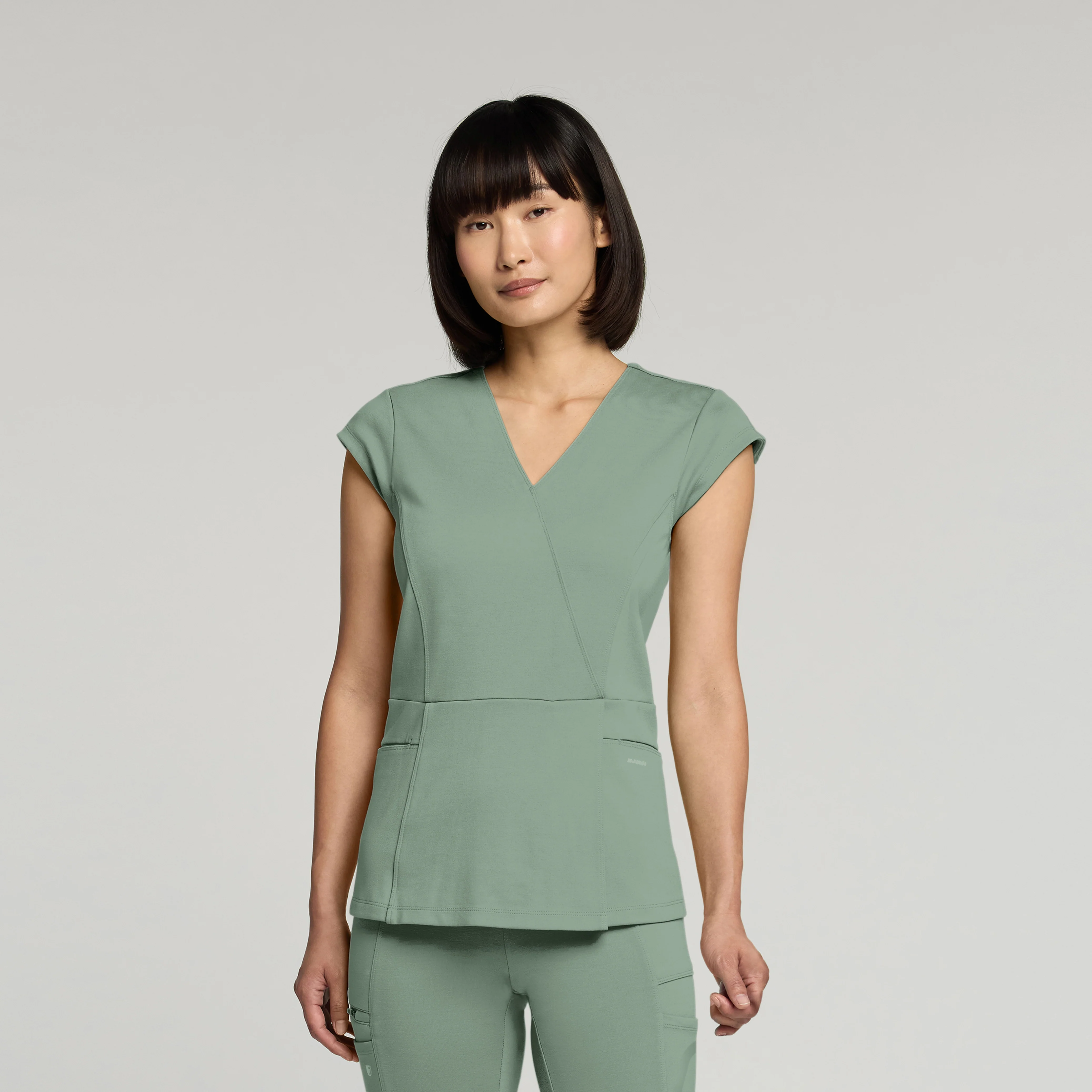 Isla Mock-Wrap UltraSOFT™ Scrub Top - Sage - Image 2