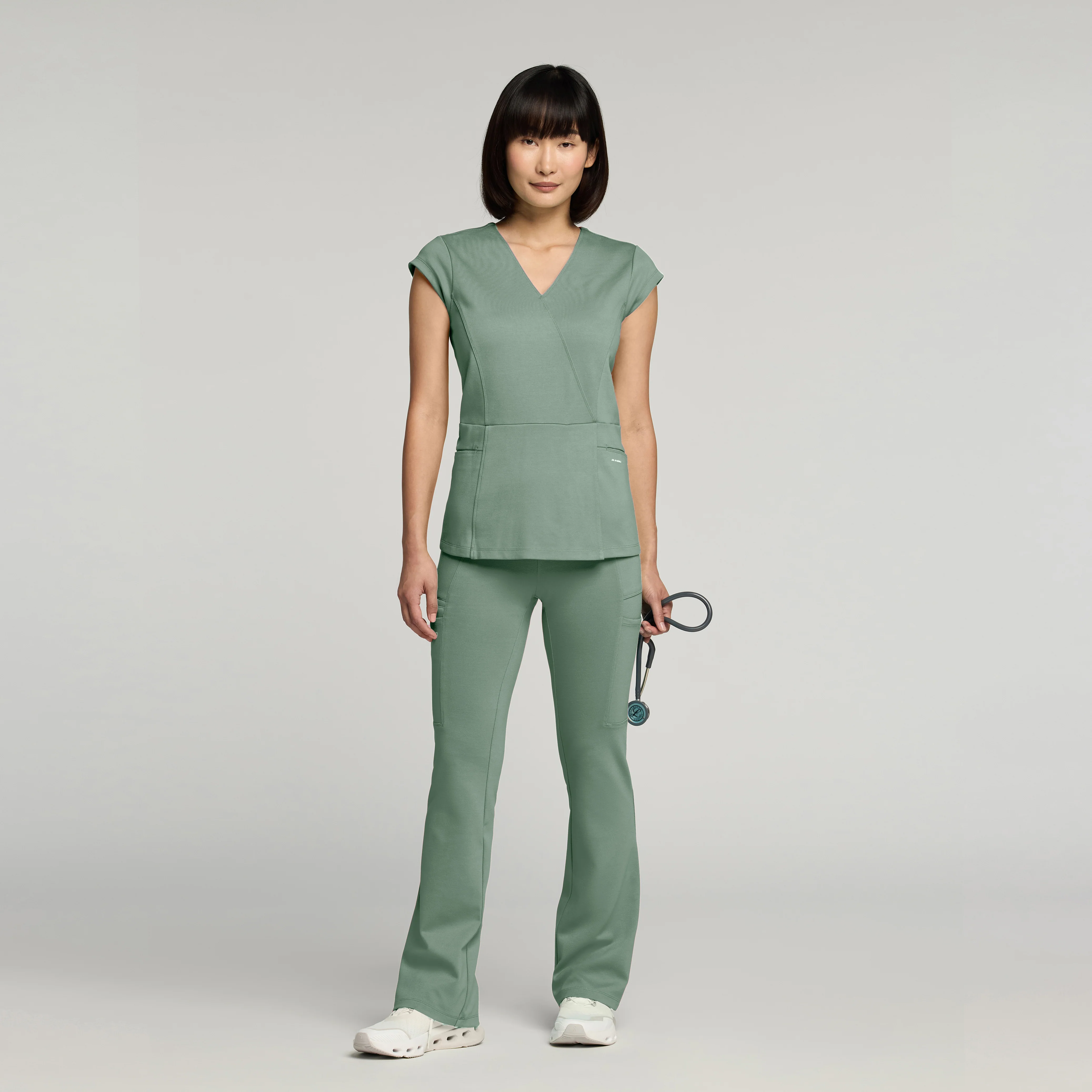 Isla Mock-Wrap UltraSOFT™ Scrub Top - Sage - Image 3