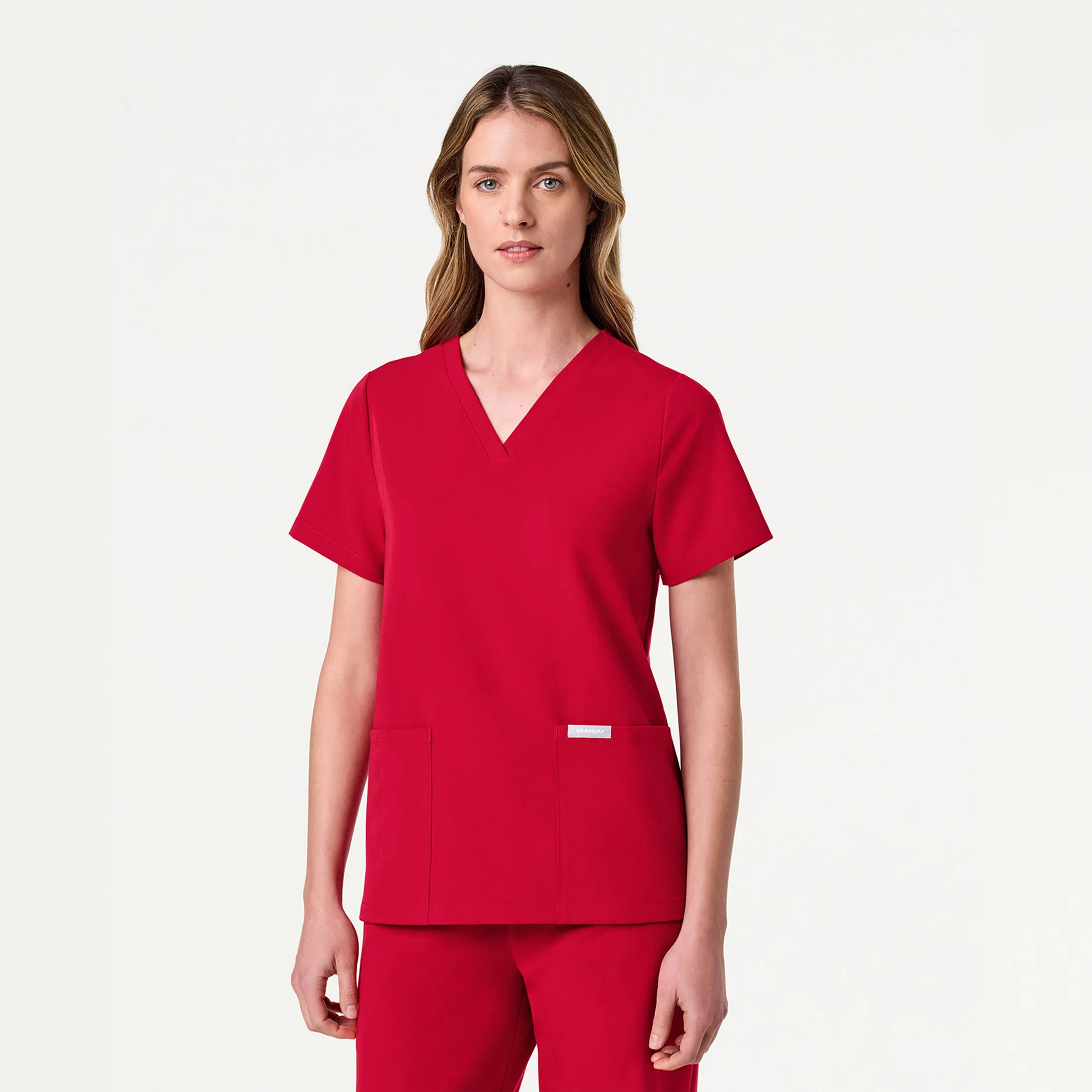 Jaanuu UltraLAST™ Essential Performance Women's 6-Pocket Scrub Set - Red - Image 2