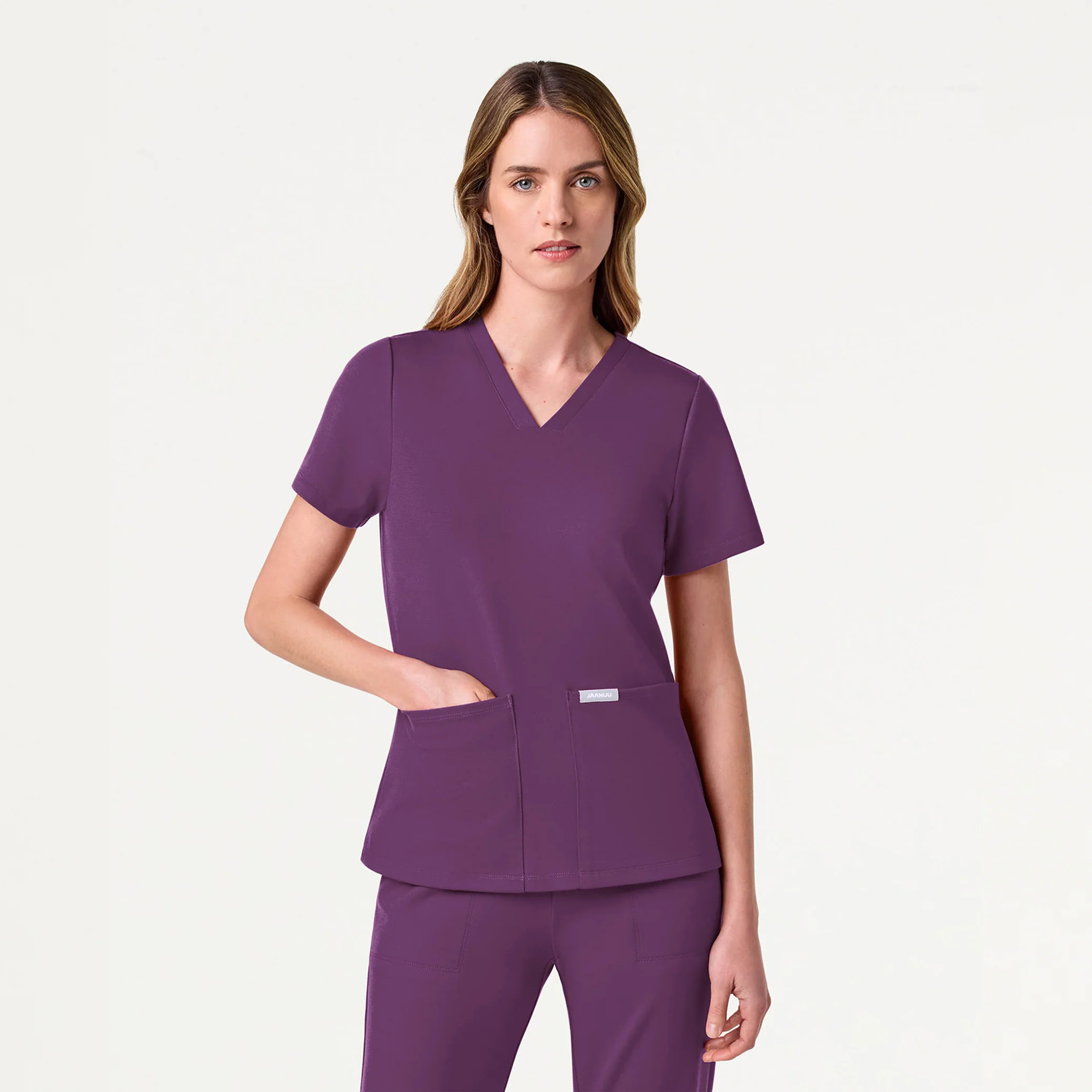 Jaanuu UltraSOFT™ Essential Comfort Women's 6-Pocket Scrub Set - Eggplant - Image 2