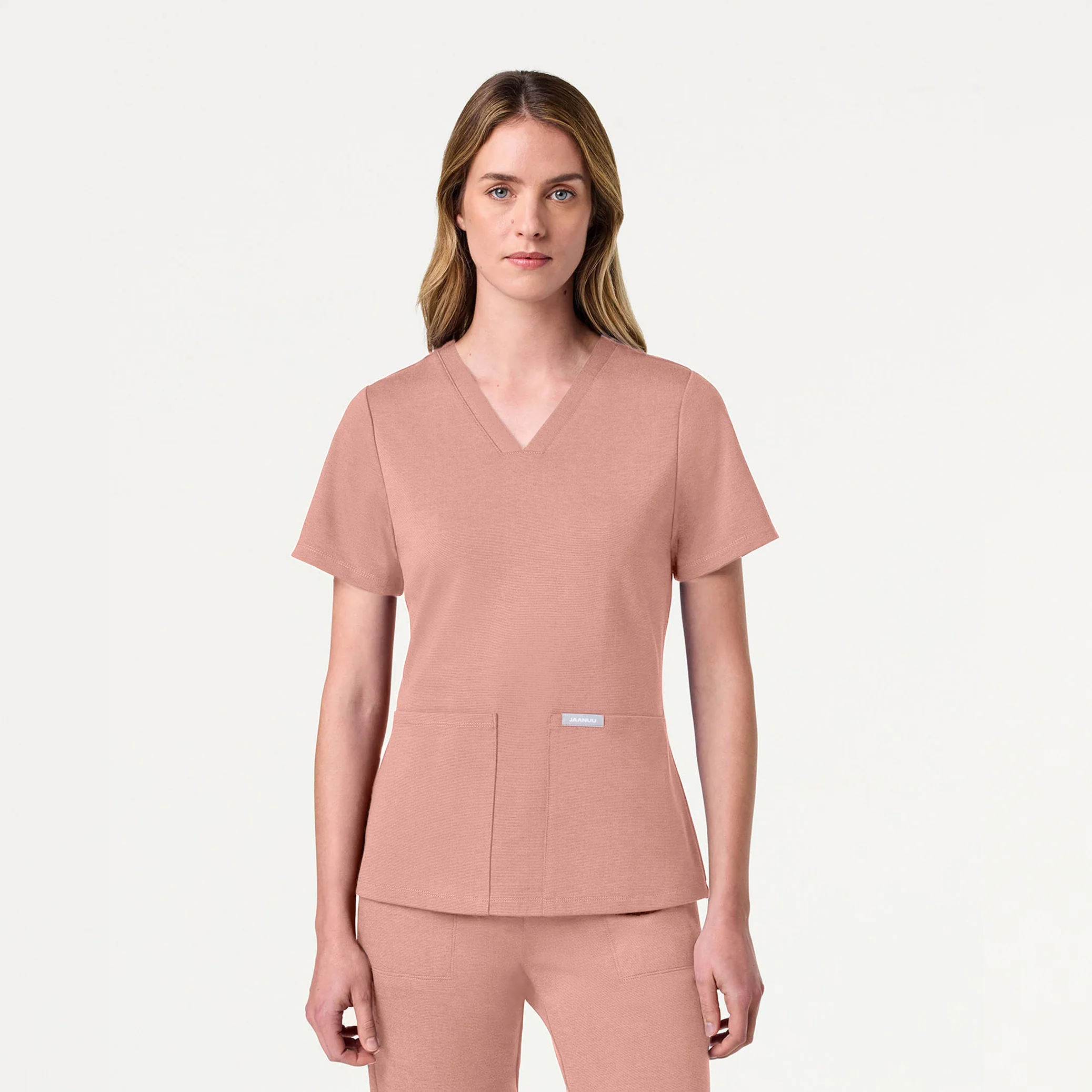 Jaanuu UltraSOFT™ Essential Comfort Women's 6-Pocket Scrub Set - Heather Blushing Pink - Image 2