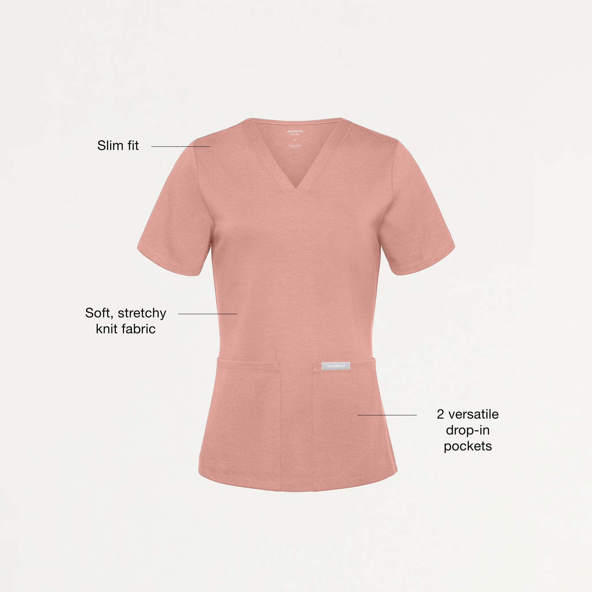 Jaanuu UltraSOFT™ Essential Comfort Women's 6-Pocket Scrub Set - Heather Blushing Pink - Image 3