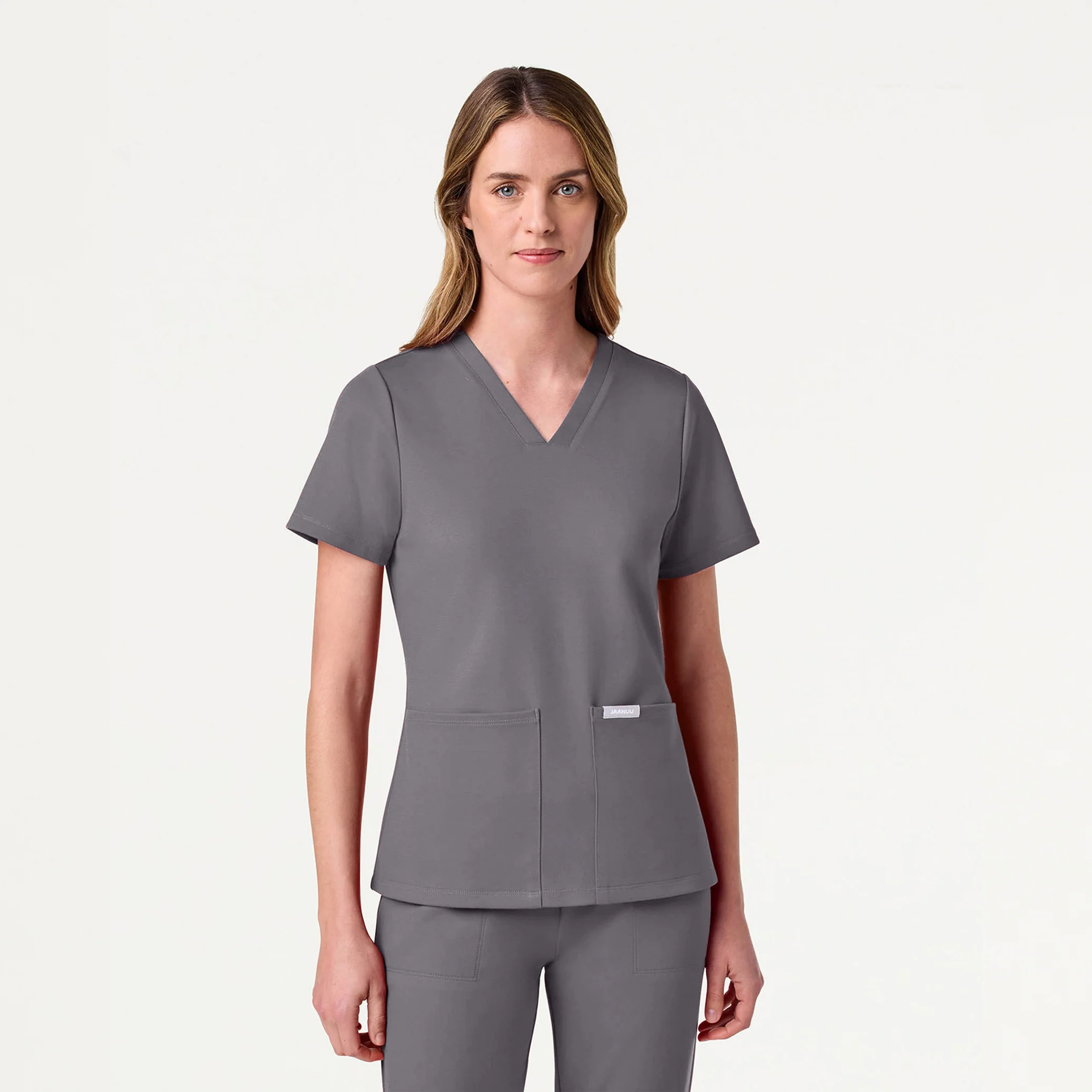 Jaanuu UltraSOFT™ Essential Comfort Women's 6-Pocket Scrub Set - Light Gray - Image 2