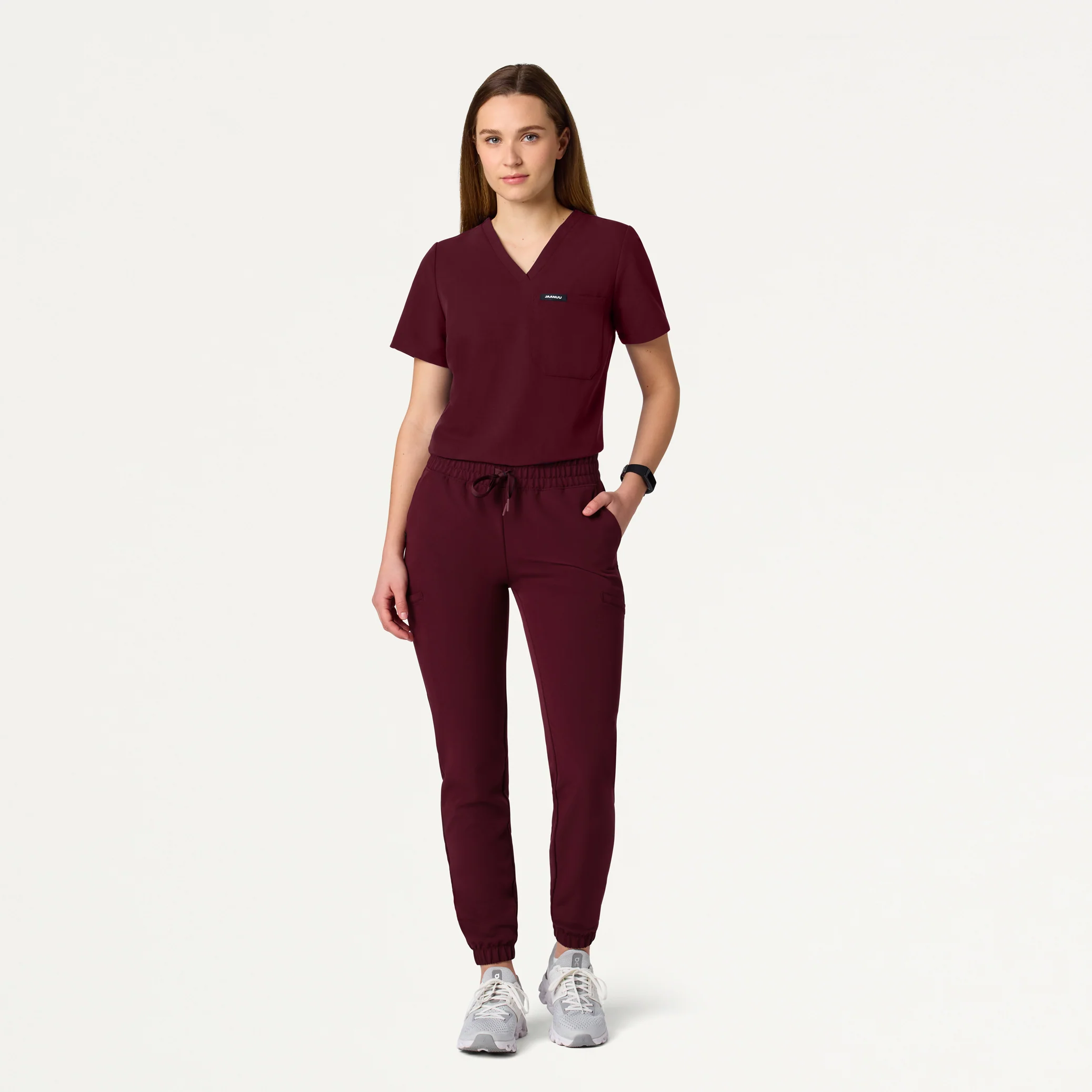 Jace Skinny 7-Pocket Scrub Jogger - Burgundy - Image 2