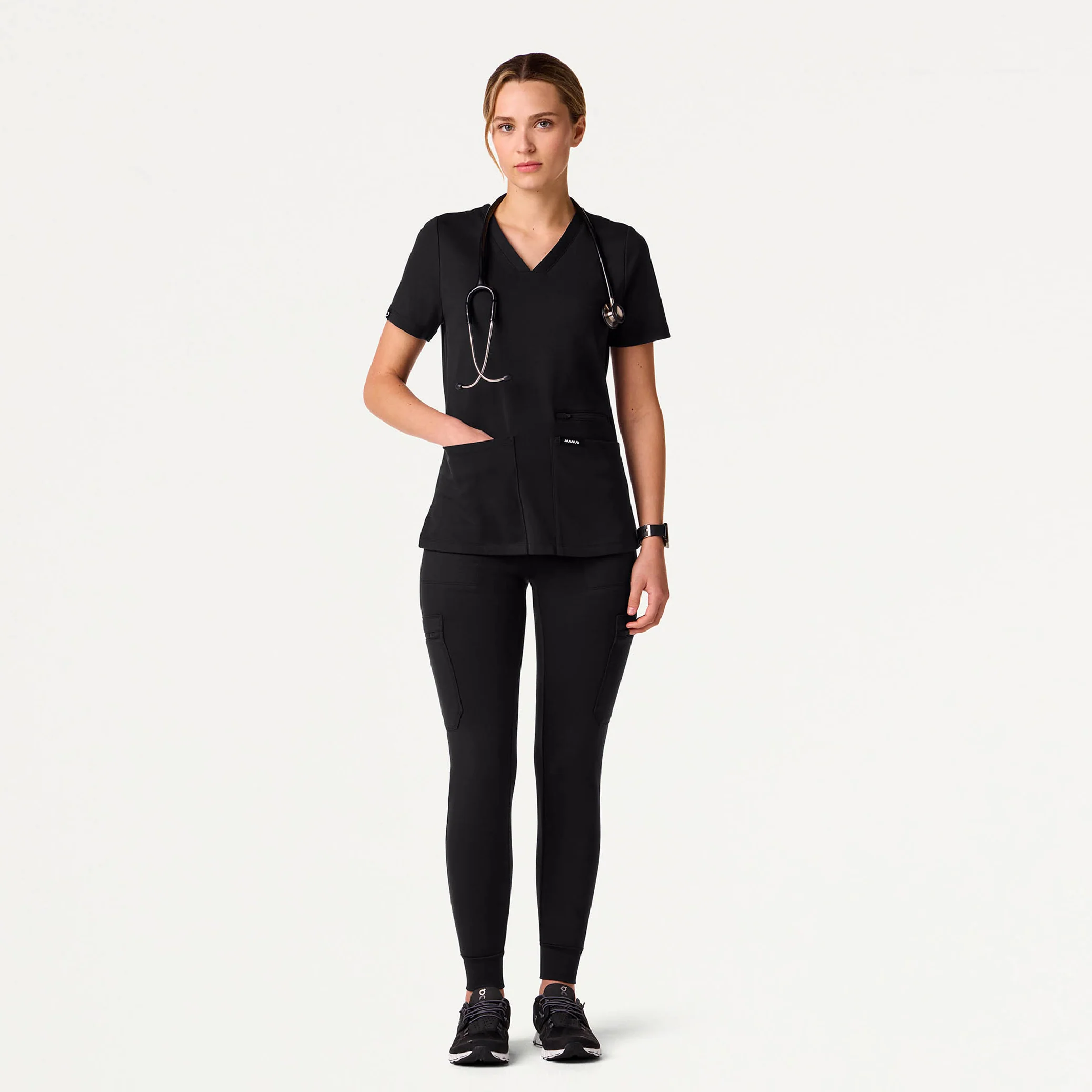 Kass Slim 4-Pocket UltraSOFT™ Scrub Top - Black - Image 3