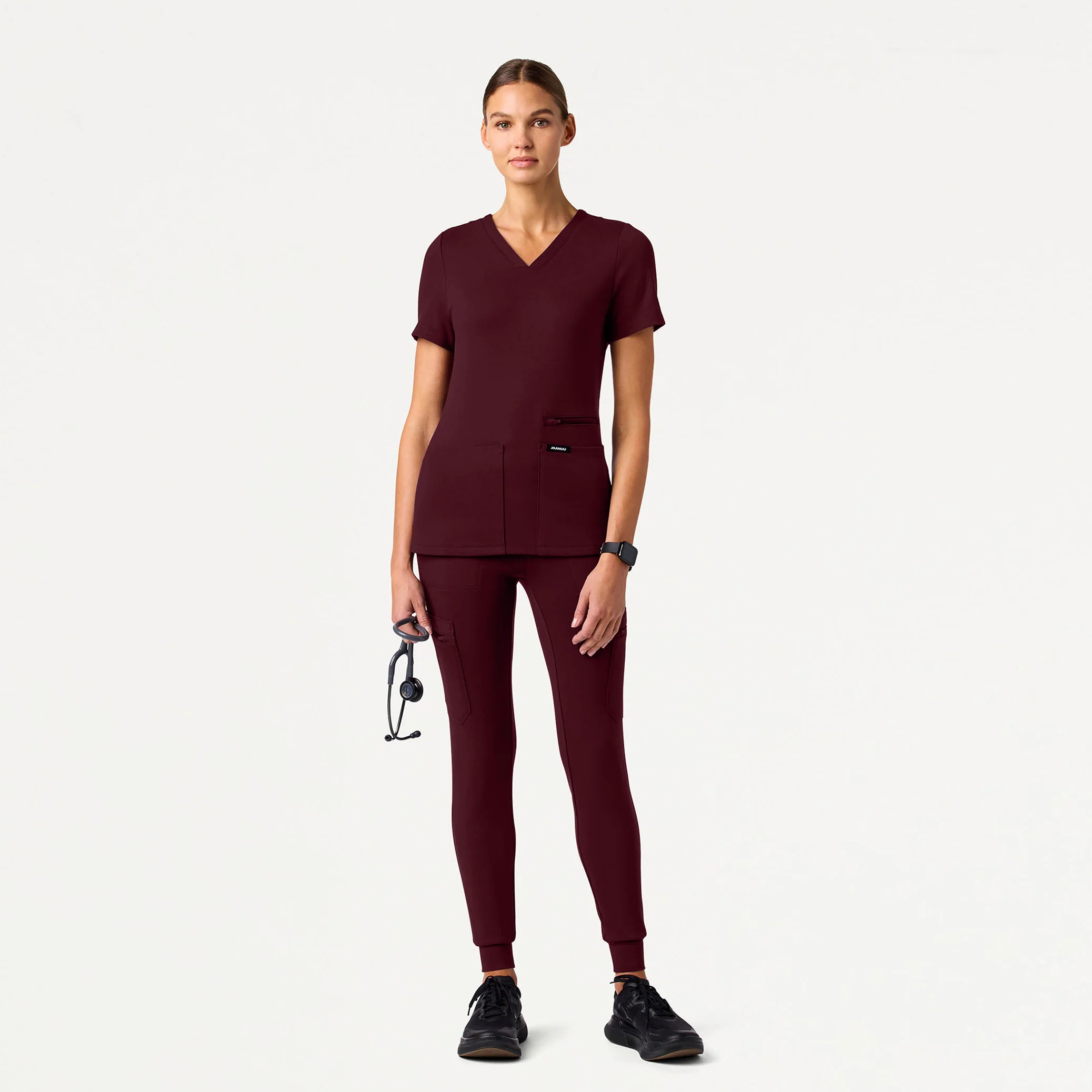 Kass Slim 4-Pocket UltraSOFT™ Scrub Top - Burgundy - Image 2