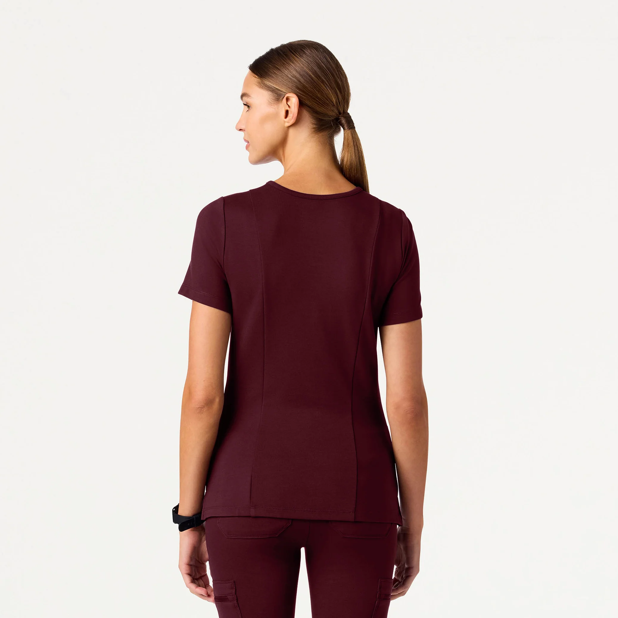 Kass Slim 4-Pocket UltraSOFT™ Scrub Top - Burgundy - Image 3