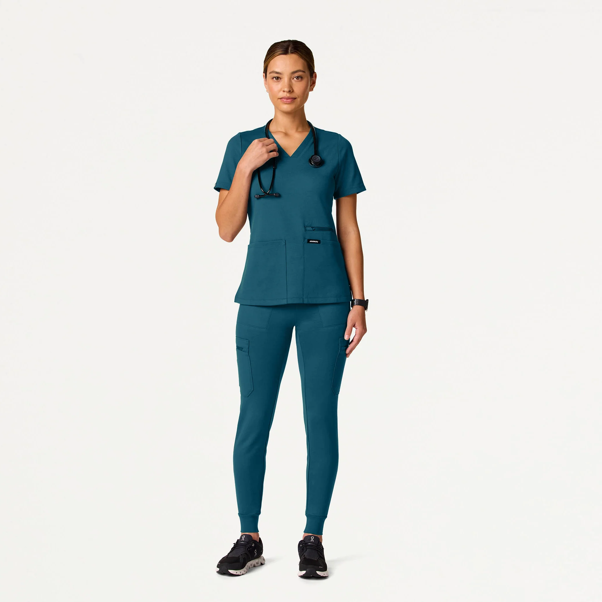 Kass Slim 4-Pocket UltraSOFT™ Scrub Top - Caribbean Blue - Image 2